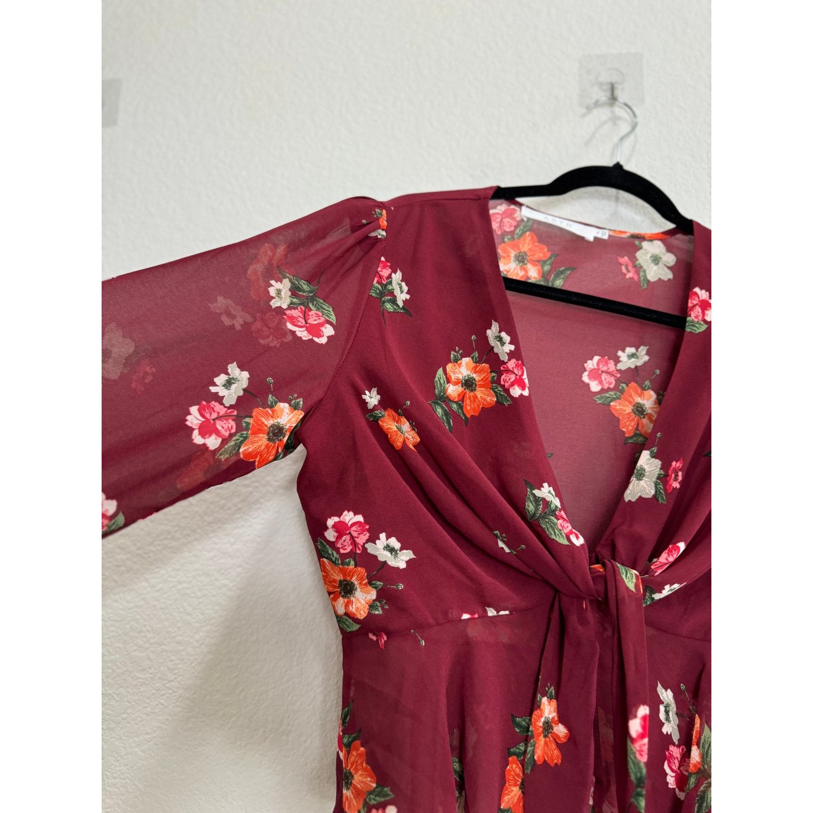 Other Women's Sheer Long Sleeve Blouse Top Maroon Medium Size M / US 6-8 / IT 42-44 - 12 Thumbnail
