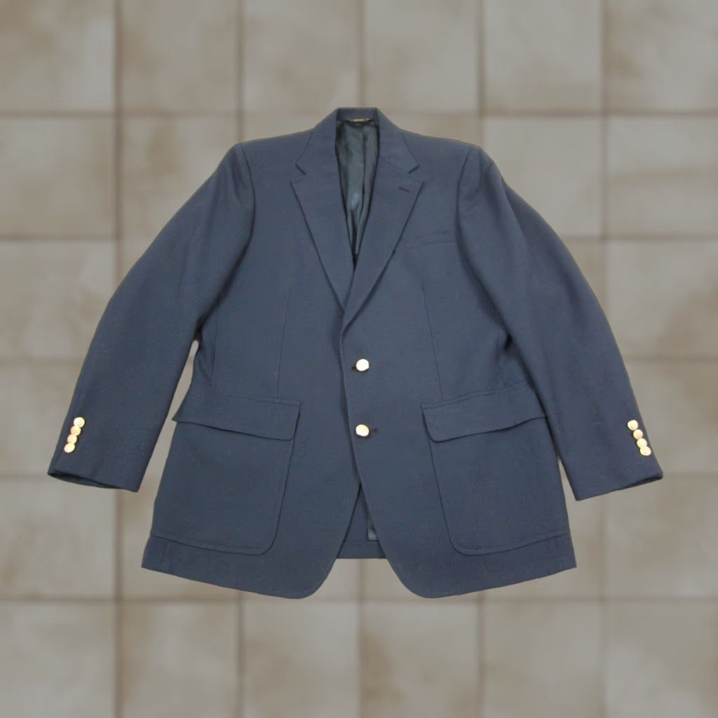 Vintage VINTAGE Palm Beach Blazer Mens 42L Blue Sport Coat Suit Hopsack Gold Jacket - 80s 90s Notch Lapel Two-Button Single-Breasted Dry Clean Only Size 42R - 1 Thumbnail