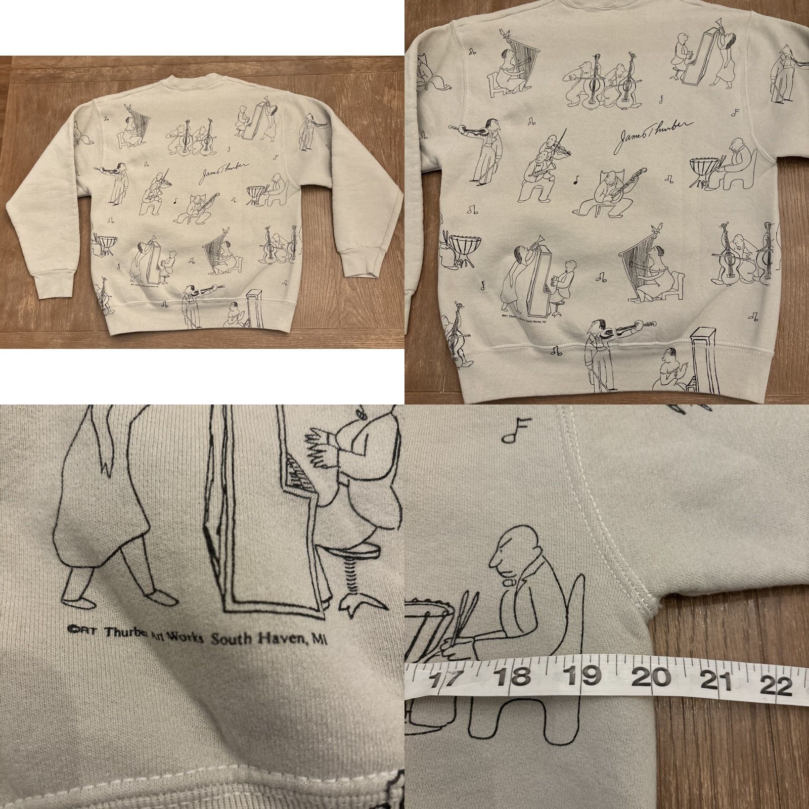 Vintage VINTAGE James Thurber Art Musicians All Over Sweatshirt M Cream Crew Neck Men Size M Pullover Art 90s Theme Size US M / EU 48-50 / 2 - 8 Thumbnail