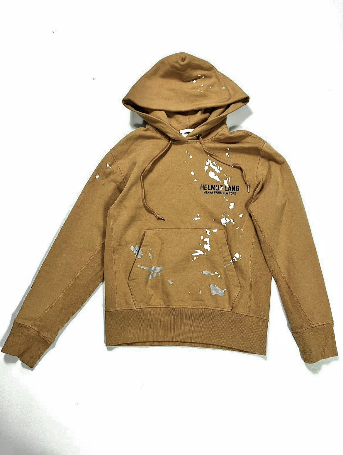 image of Helmut Lang Paint Splatter Hoodie in Brown Printed, Men's (Size Large)