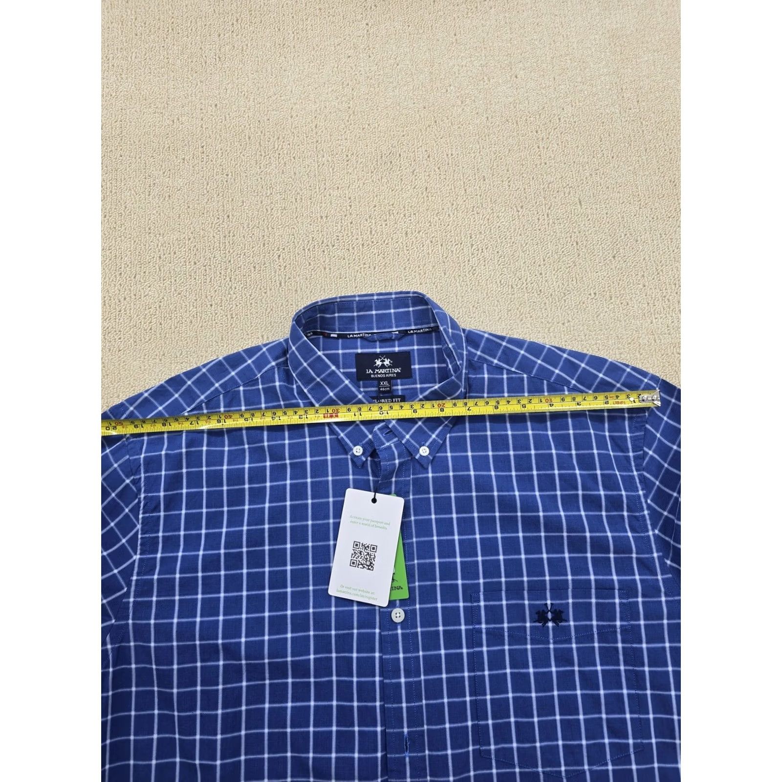 La Martina La Martina Mens XXL Blue Checked Cotton Dress Shirt Tailored Long Sleeve Size 48R - 6 Thumbnail