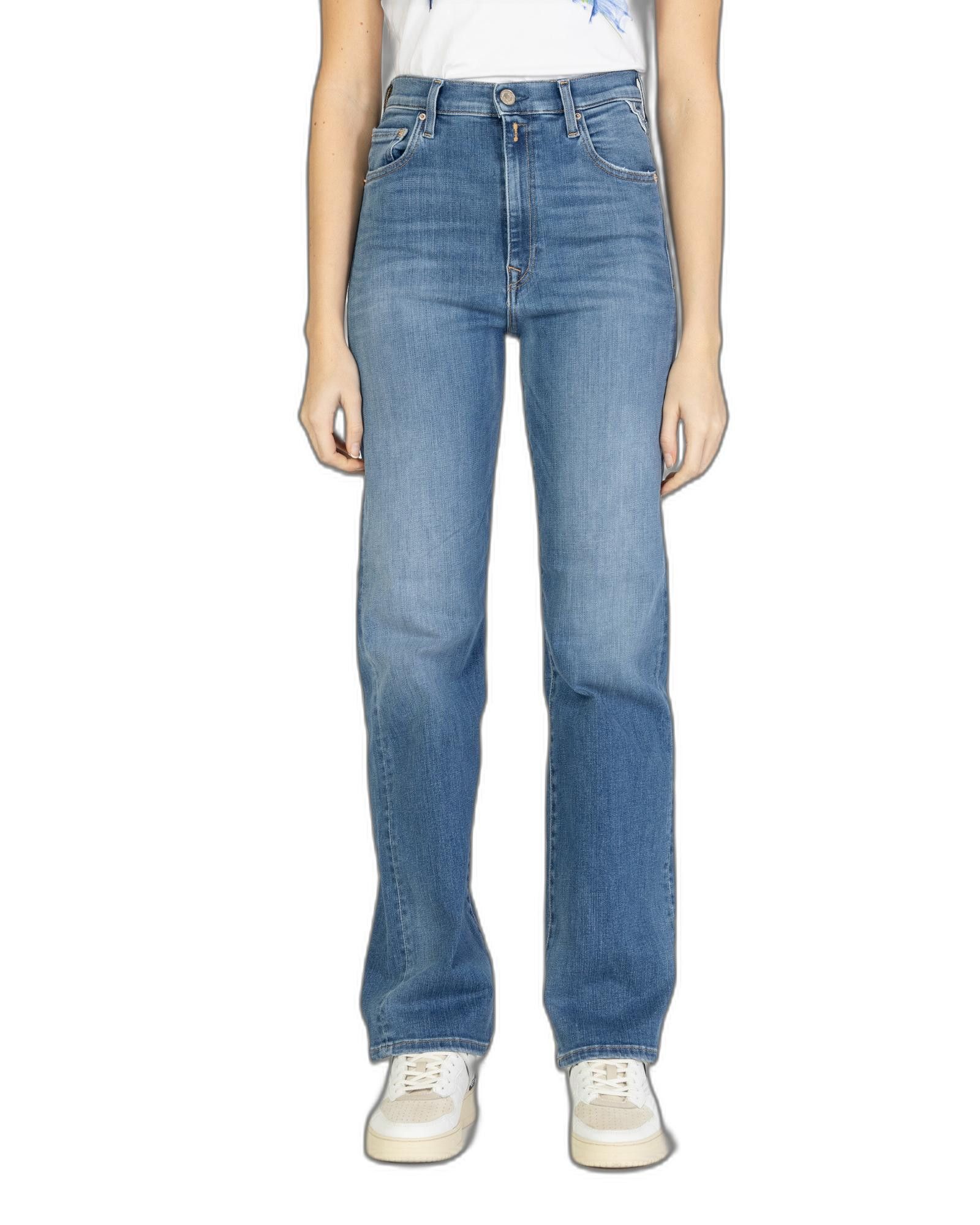 image of Replay Plain Trousers With Zip And Button Fastening And Pockets in Blue, Women's (Size 25)