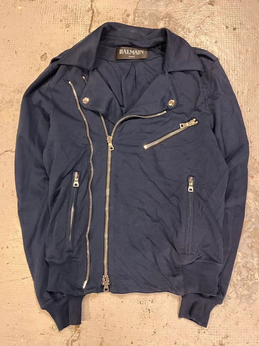 Balmain SS2015 Balmain Navy Blue Asymmetrical Biker Jacket Size US S / EU 44-46 / 1 - 4 Thumbnail