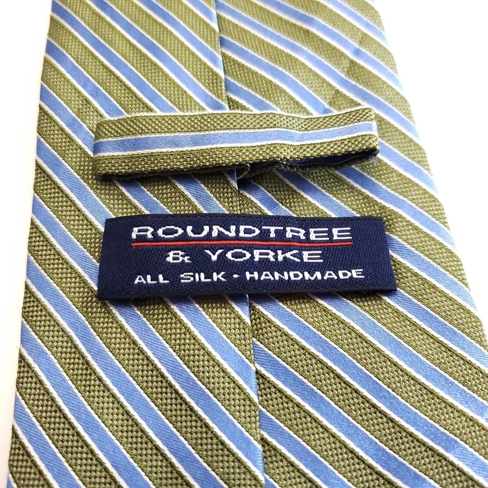 Roundtree & Yorke Roundtree & Yorke Blue Green Striped Woven Wide Silk Tie Size ONE SIZE - 3 Thumbnail