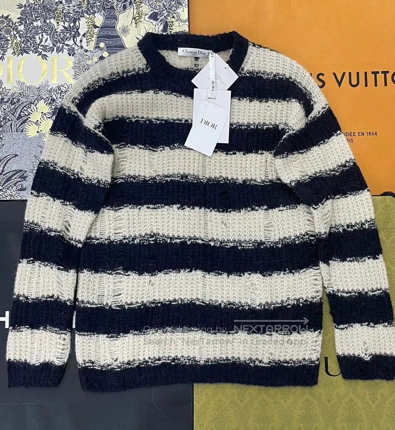 Dior Dior Striped hollow knitted hollow sweater Size XXS / US 00 / IT 34 - 1 Thumbnail