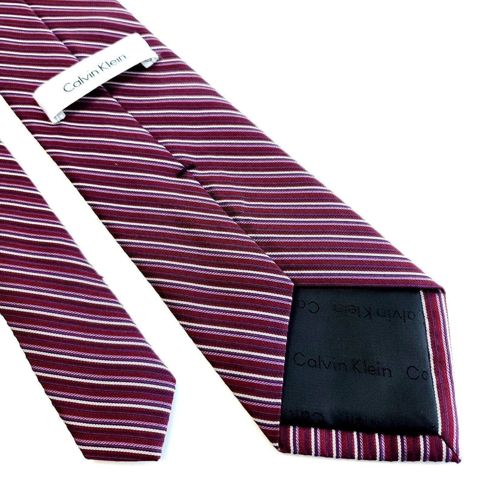 Calvin Klein Calvin Klein Purple Woven Striped Silk Tie Size ONE SIZE - 5 Thumbnail