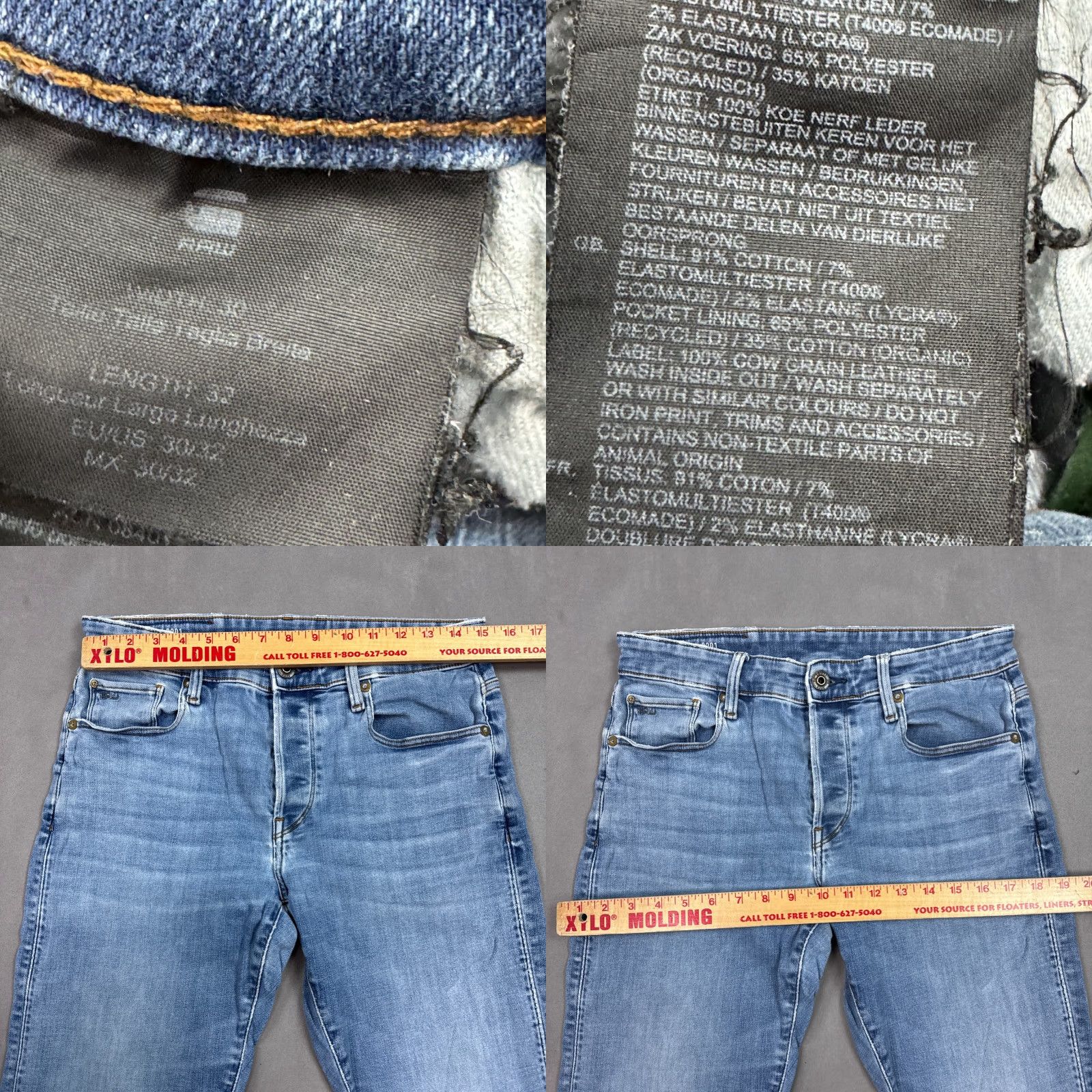 G-Star G Star Raw Jeans Mens 30x32 Blue 3301 Relaxed Button Fly Faded Pants Repaired Jeans Size US 30 / EU 46 - 9 Thumbnail