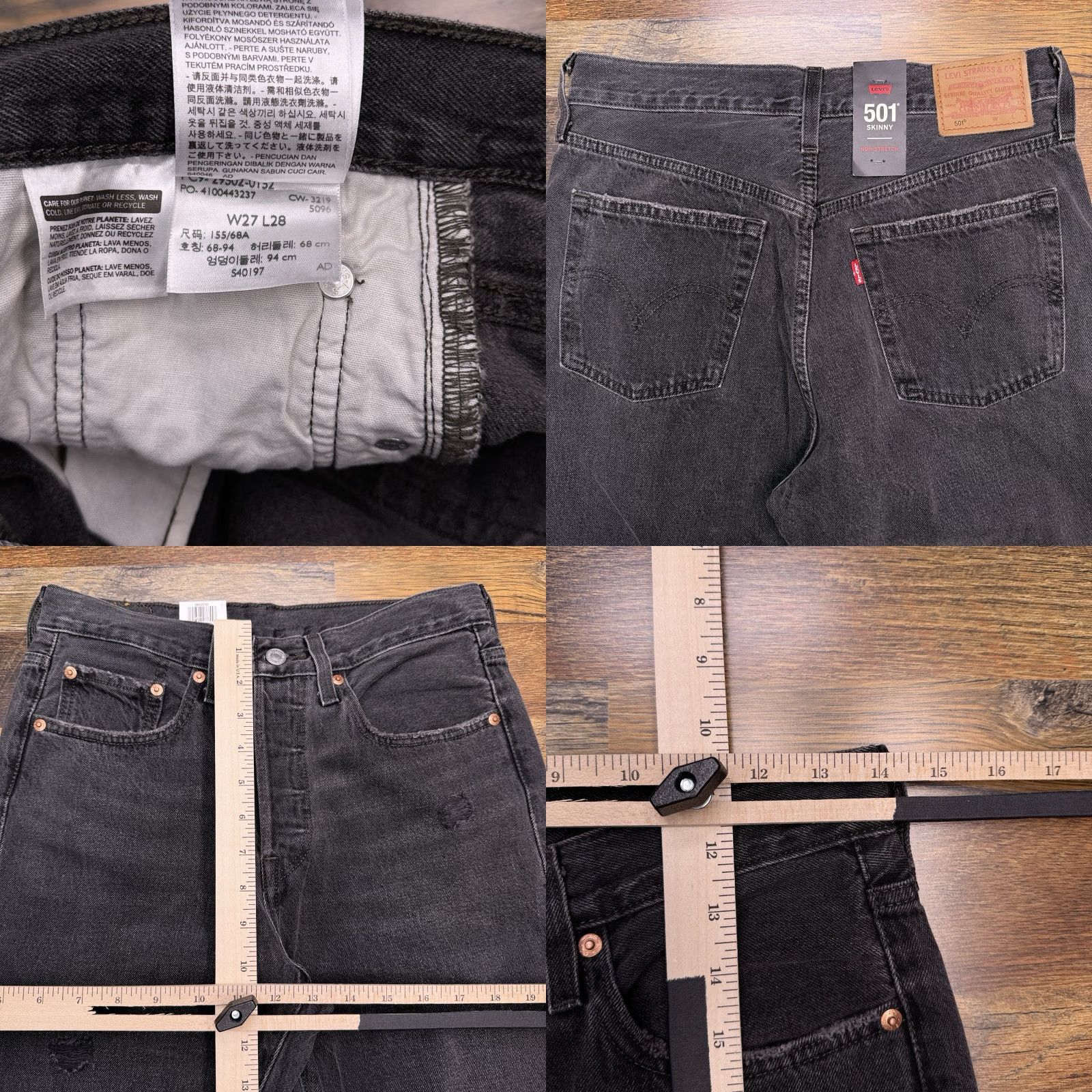 Levi's Levi's 501 Skinny Jeans Womens 27x28 High Rise Button Fly Non Stretch Dark Black 90s Vintage Levi's 501 Series Womens Jeans Size 27" / US 4 / IT 40 - 8 Thumbnail