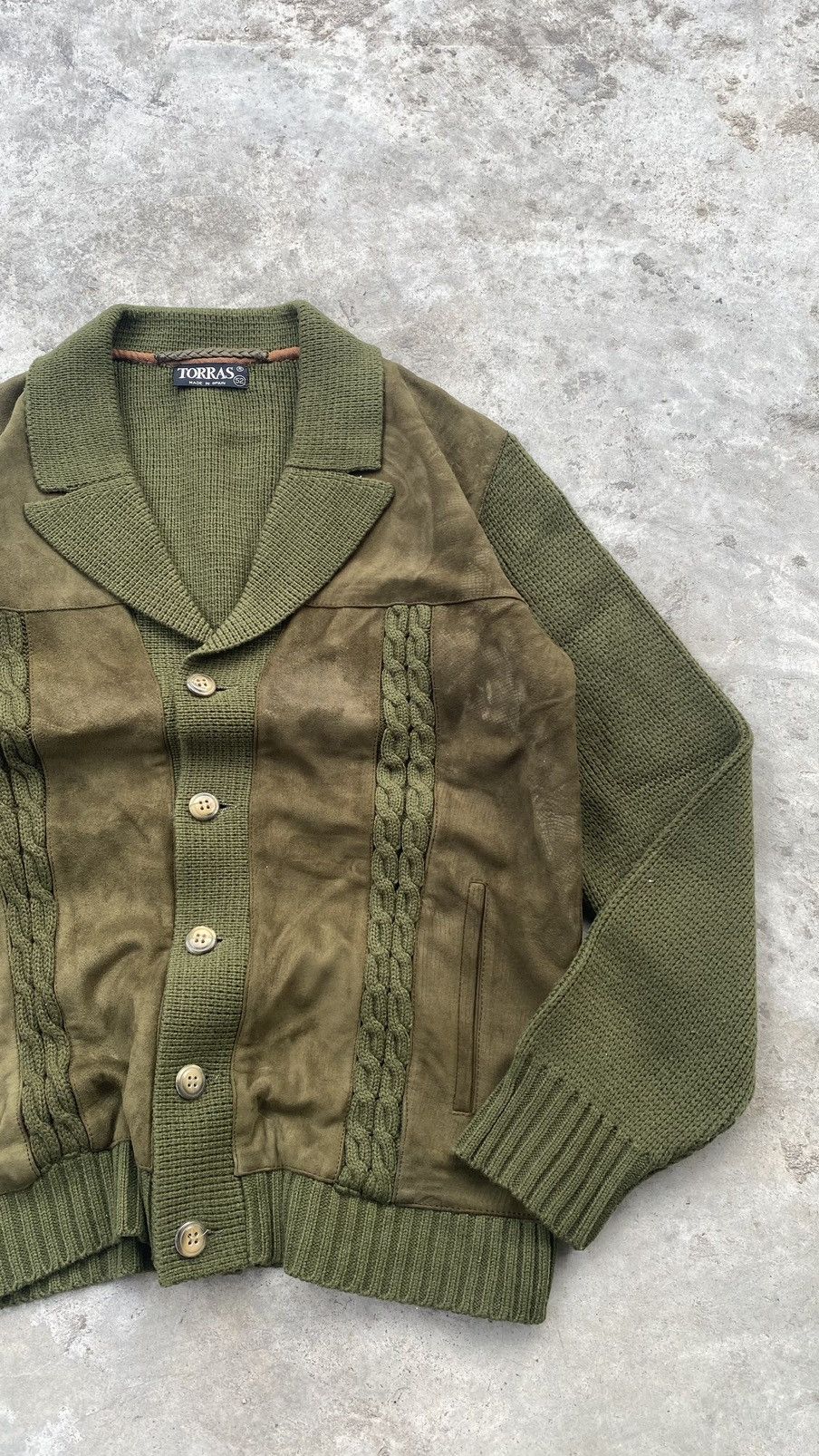 Designer × Torras Torras Suede Cable Knit Jacket 80s Spain Size US L / EU 52-54 / 3 - 3 Thumbnail