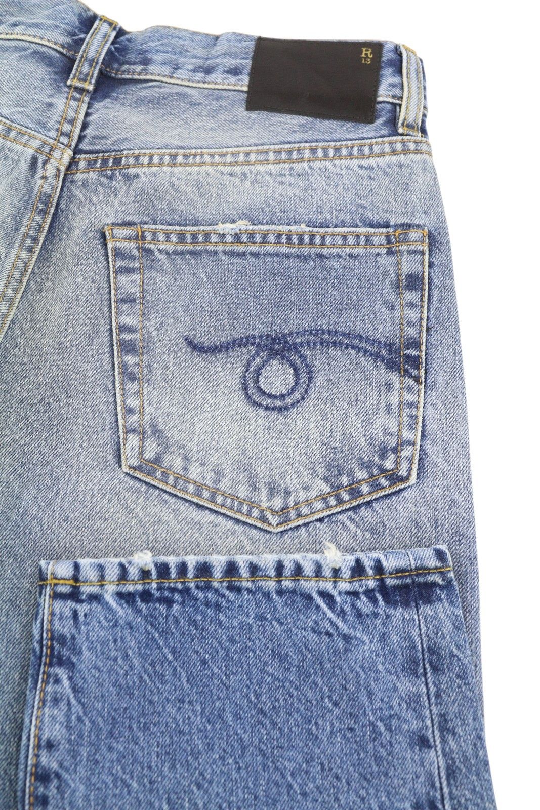 R13 BOYFRIEND 23 Jasper Whiskers Faded Zip Blue PF25 86670 Size 23" - 5 Thumbnail
