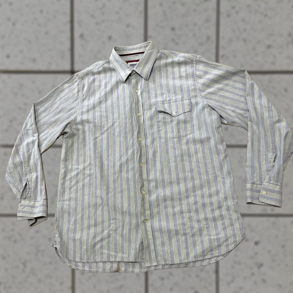 Timberland VINTAGE Timberland Button Shirt Men XL Y2k Streetwear HipHop Textured Stripe Blue Yellow Shirt Mens XL Size US XL / EU 56 / 4 - 1 Thumbnail