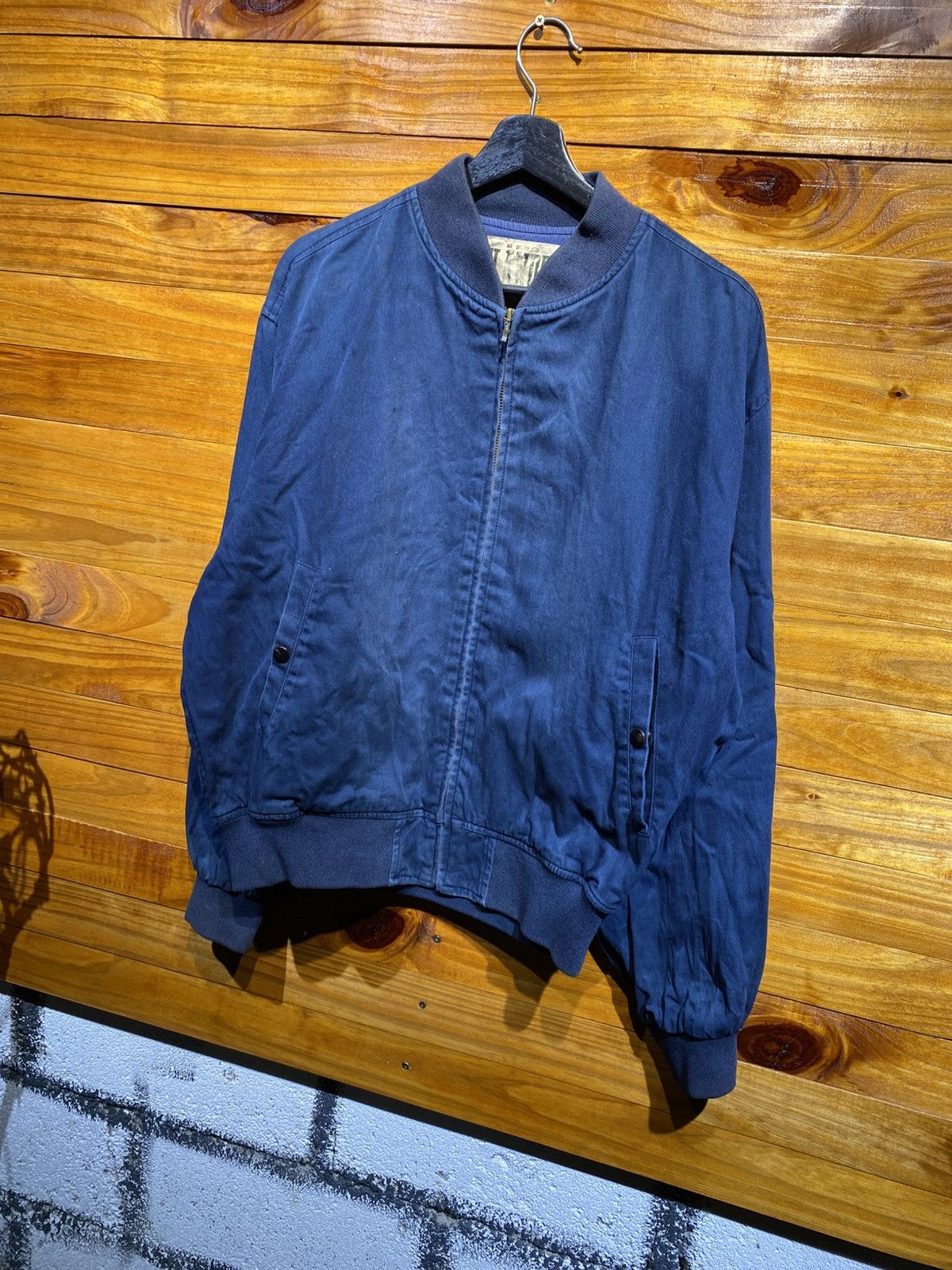Japanese Brand Vintage Men’s Flandre Navy Bomber Jacket 100% Cotton, Japan Size US M / EU 48-50 / 2 - 4 Thumbnail