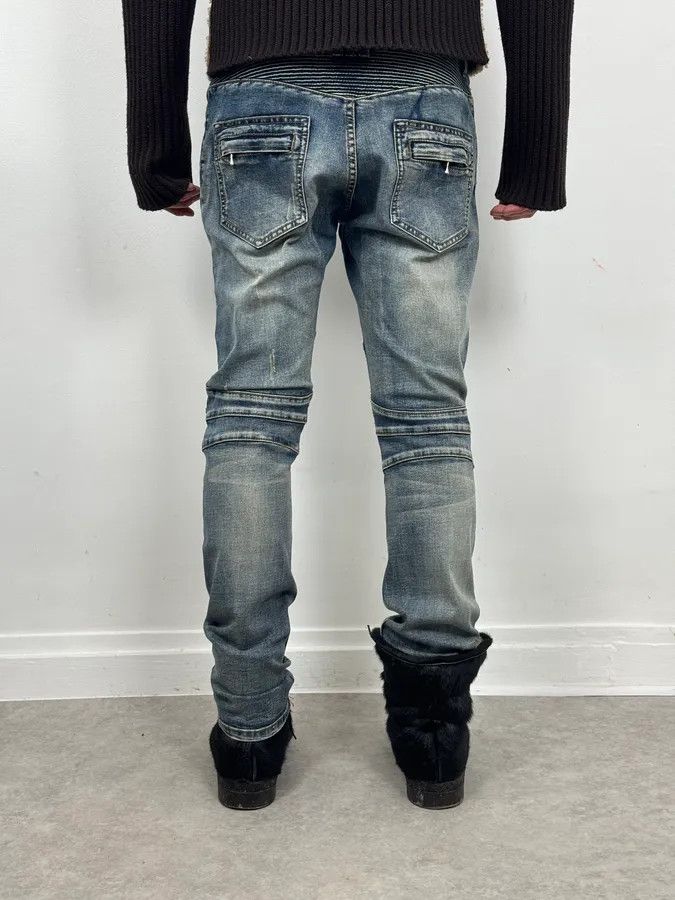 Balmain 2010s Balmain Biker Blue Denim Jeans Size US 31 - 3 Thumbnail