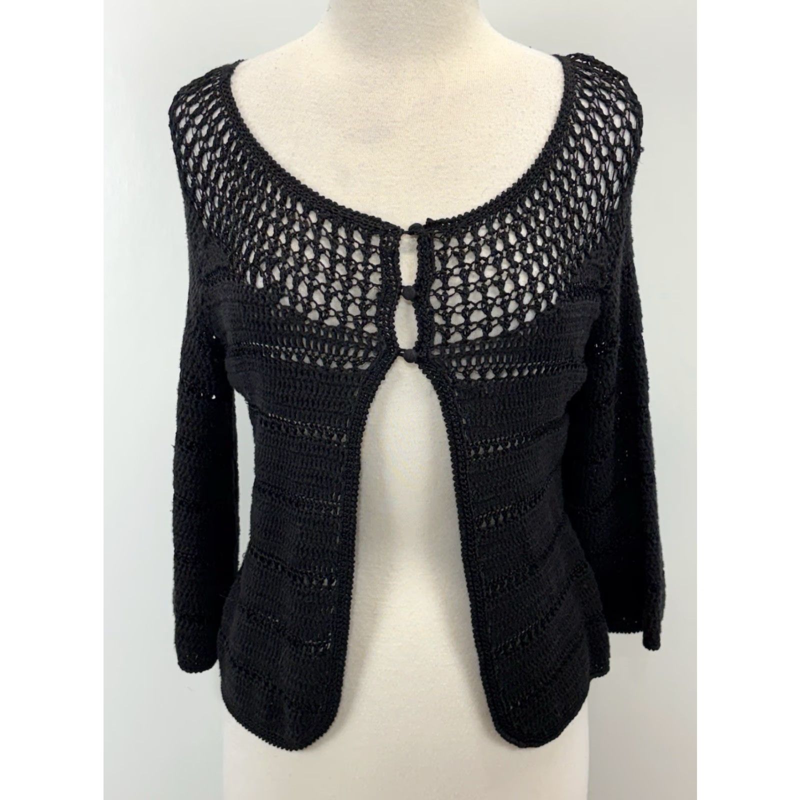 Vintage VINTAGE Y2K INC Crochet Cardigan Sweater Women’s Small Black Whimsigoth Fairy Crop Size S / US 4 / IT 40 - 2 Thumbnail
