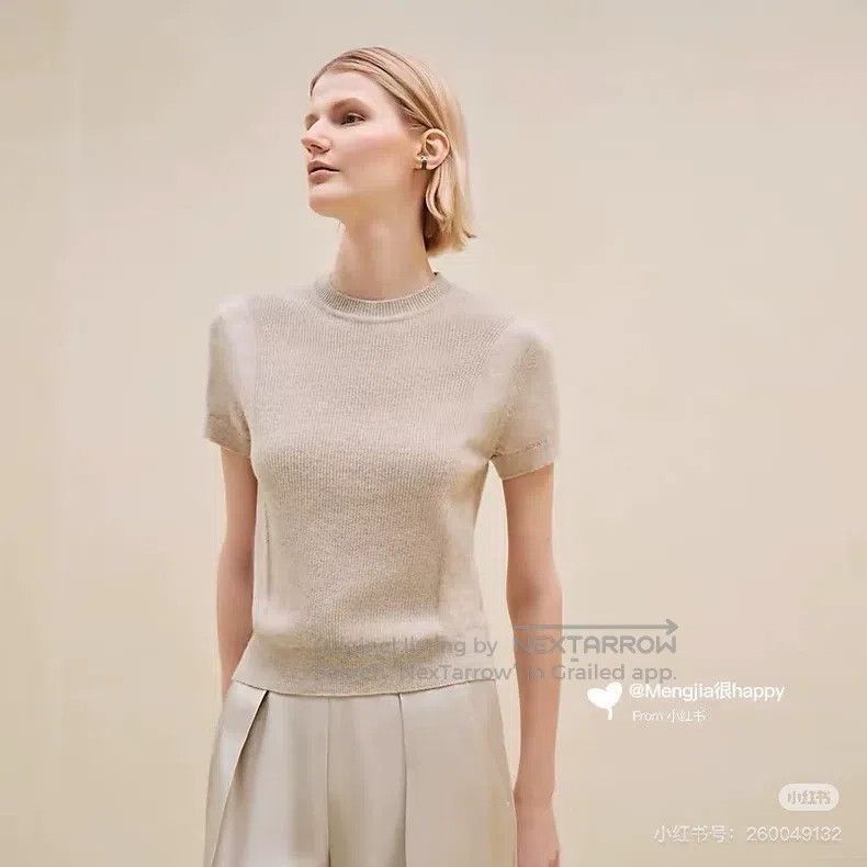 Hermes Hermes Oatmeal-colored Cashmere Short-sleeved Knitwear Size XS / US 0-2 / IT 36-38 - 9 Thumbnail