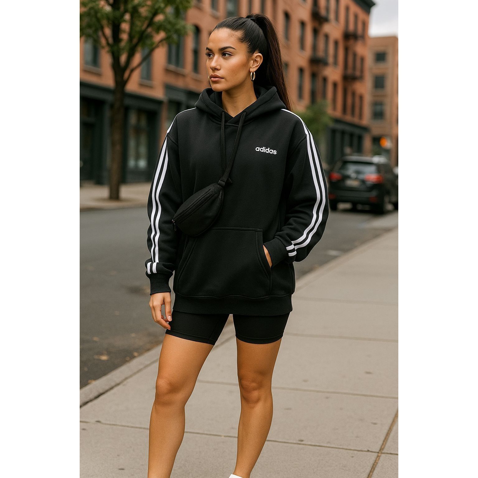 Adidas Adidas Black Hoodie White Stripes Kangaroo Pocket Drawstring Size US L / EU 52-54 / 3 - 2 Thumbnail