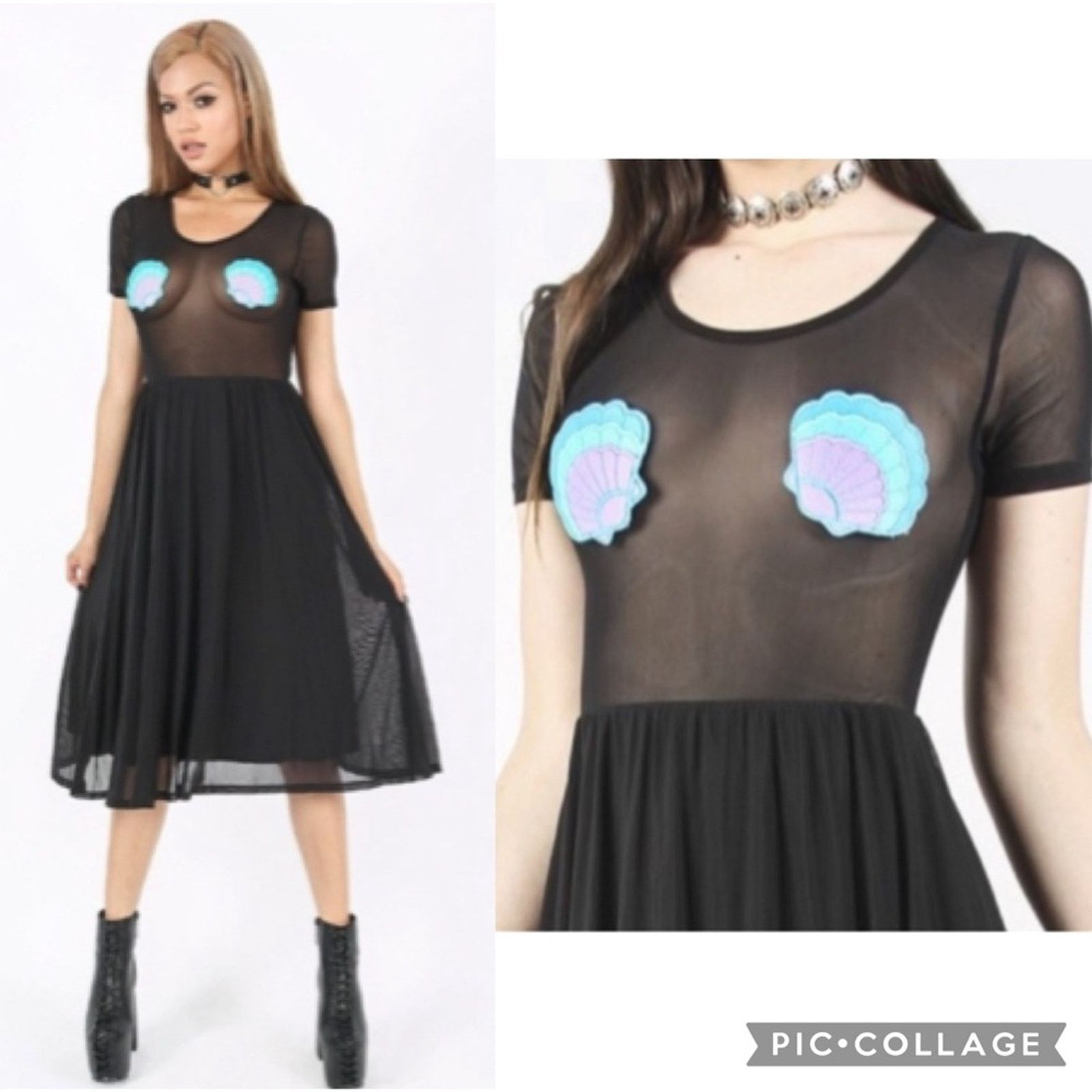 Iron Fist NEW! Iron Fist Mermaid For Life Sheer Black Midi Dress L Size L / US 10 / IT 46 - 1 Thumbnail
