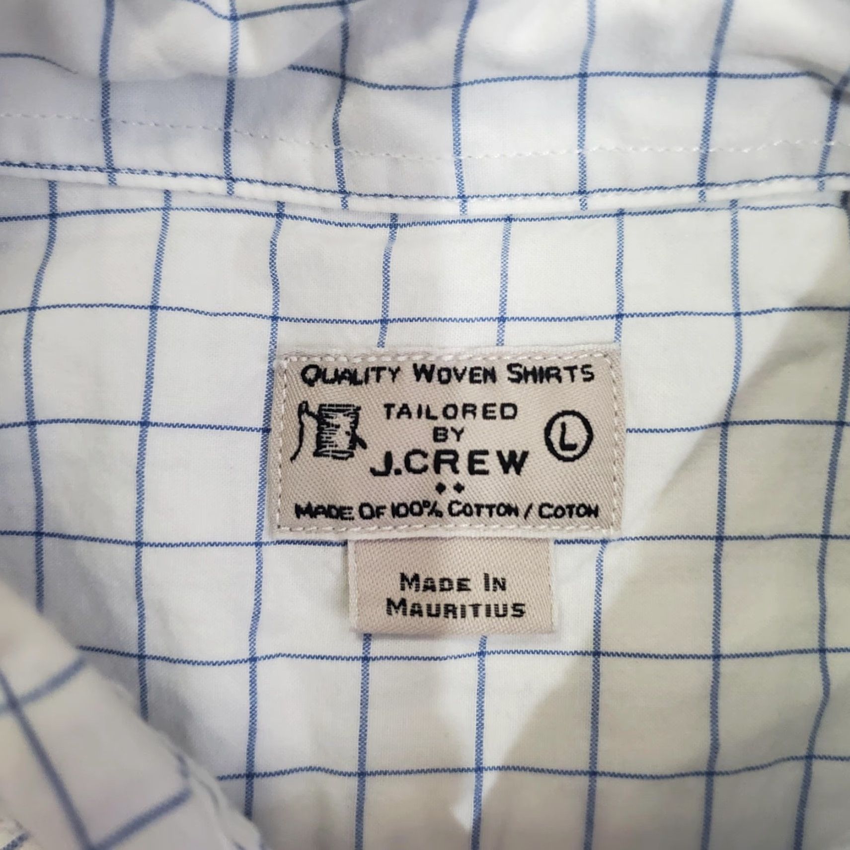 J.Crew J.CREW Shirt Mens Large White Blue Check 100% Cotton Button-Down Long Sleeve Size US L / EU 52-54 / 3 - 4 Thumbnail