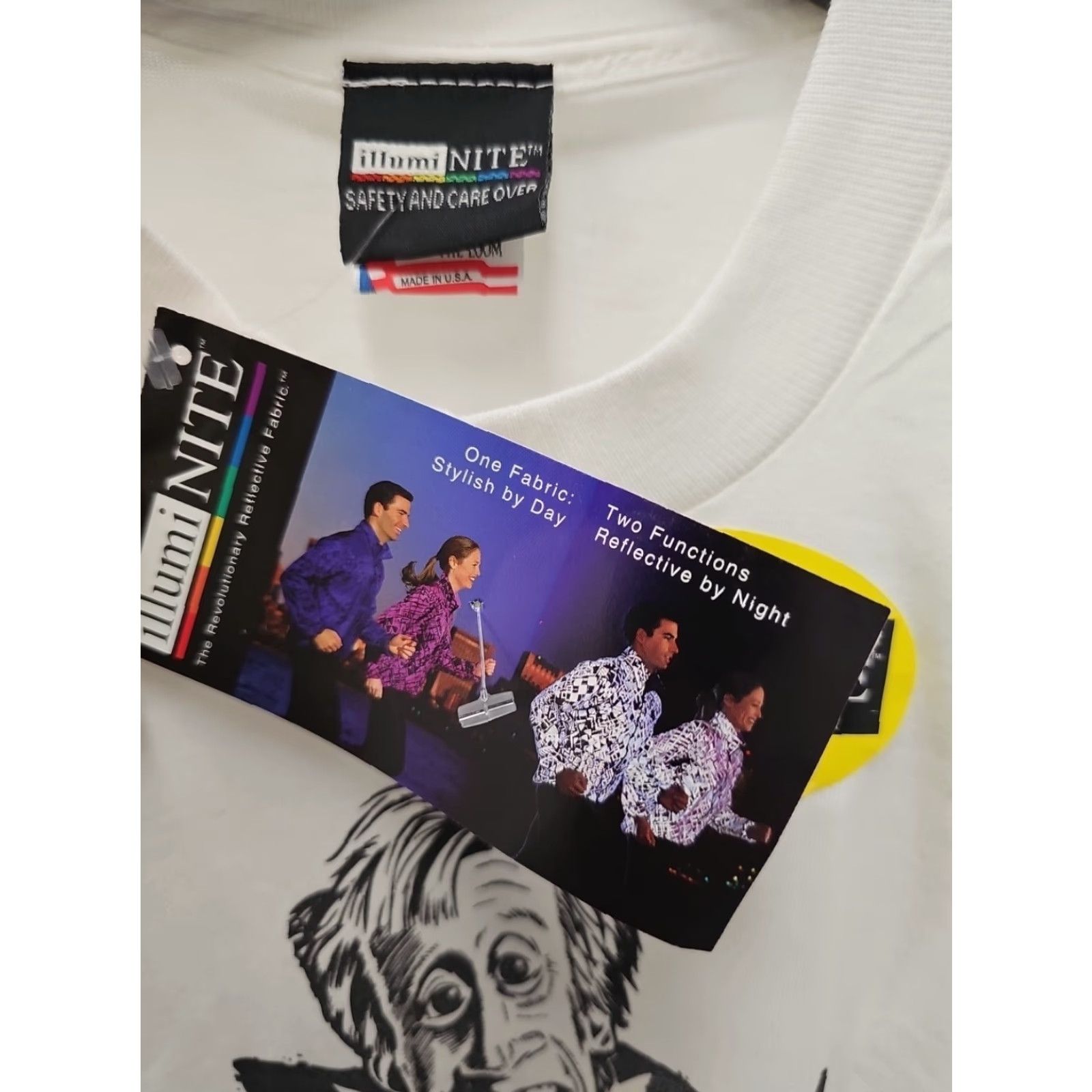 Fruit Of The Loom VINTAGE ETONIC Bill Rodgers REFLECTIVE 90s Shirt Mens Large White 80s Deadstock Reflective Night Chest 21 Length 29.5 Size US L / EU 52-54 / 3 - 2 Thumbnail
