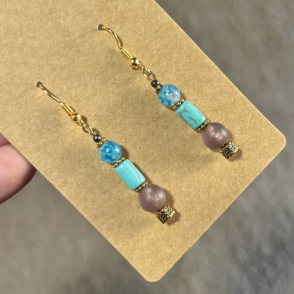 Handmade Handcrafted elegant faux turquoise dragon vein earrings Size ONE SIZE - 1 Thumbnail