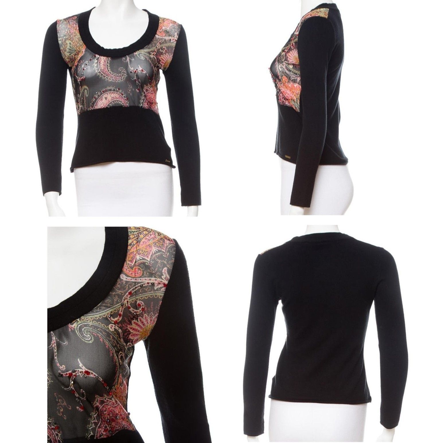 Roberto Cavalli Black Knit Sweater with Crystal Beaded Mesh Front size M Size M / US 6-8 / IT 42-44 - 1 Thumbnail