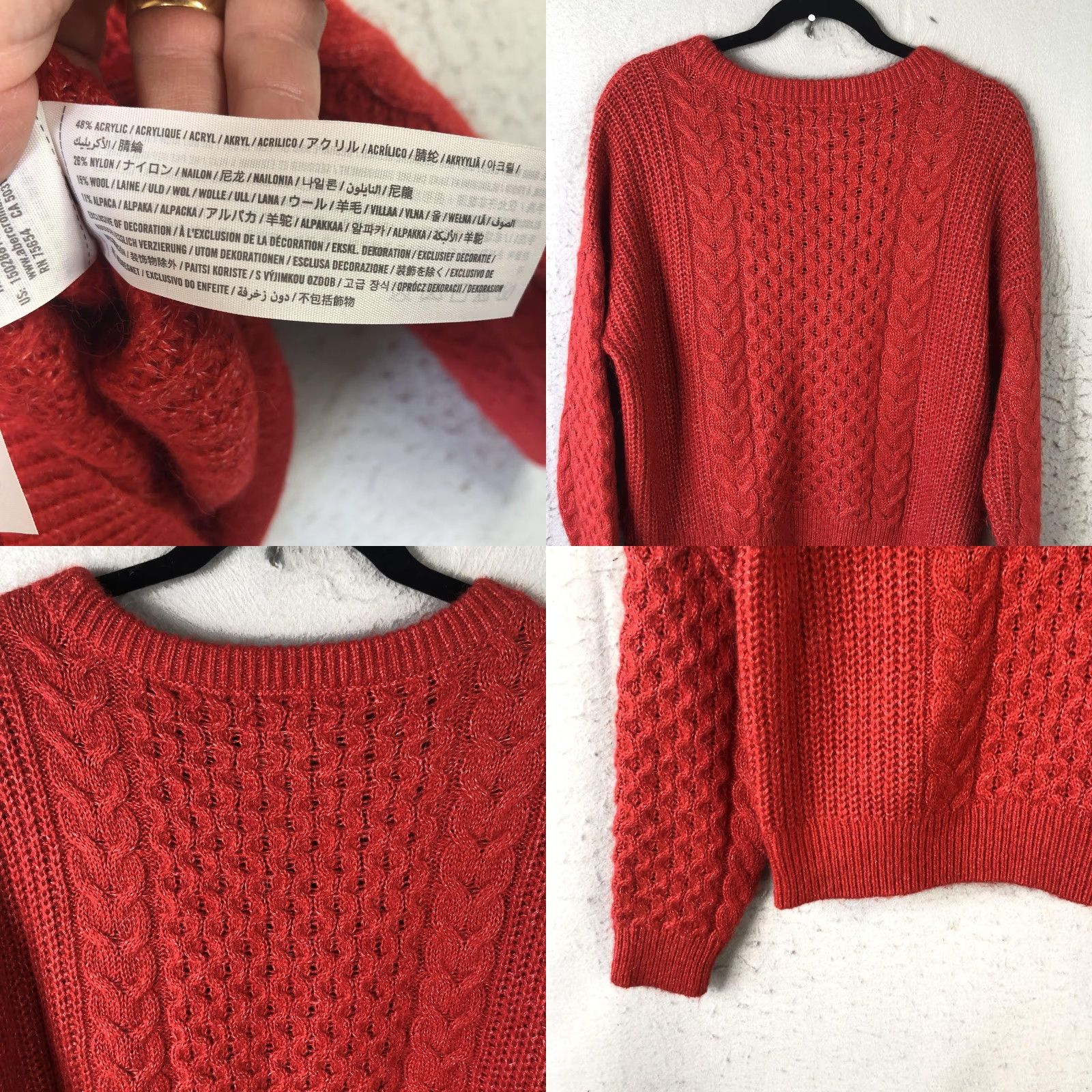 Abercrombie & Fitch Abercrombie & Fitch Sweater Womens L Red Cable Knit Wool Alpaca Pullover Crew Neck Casual Knit Size L / US 10 / IT 46 - 8 Thumbnail