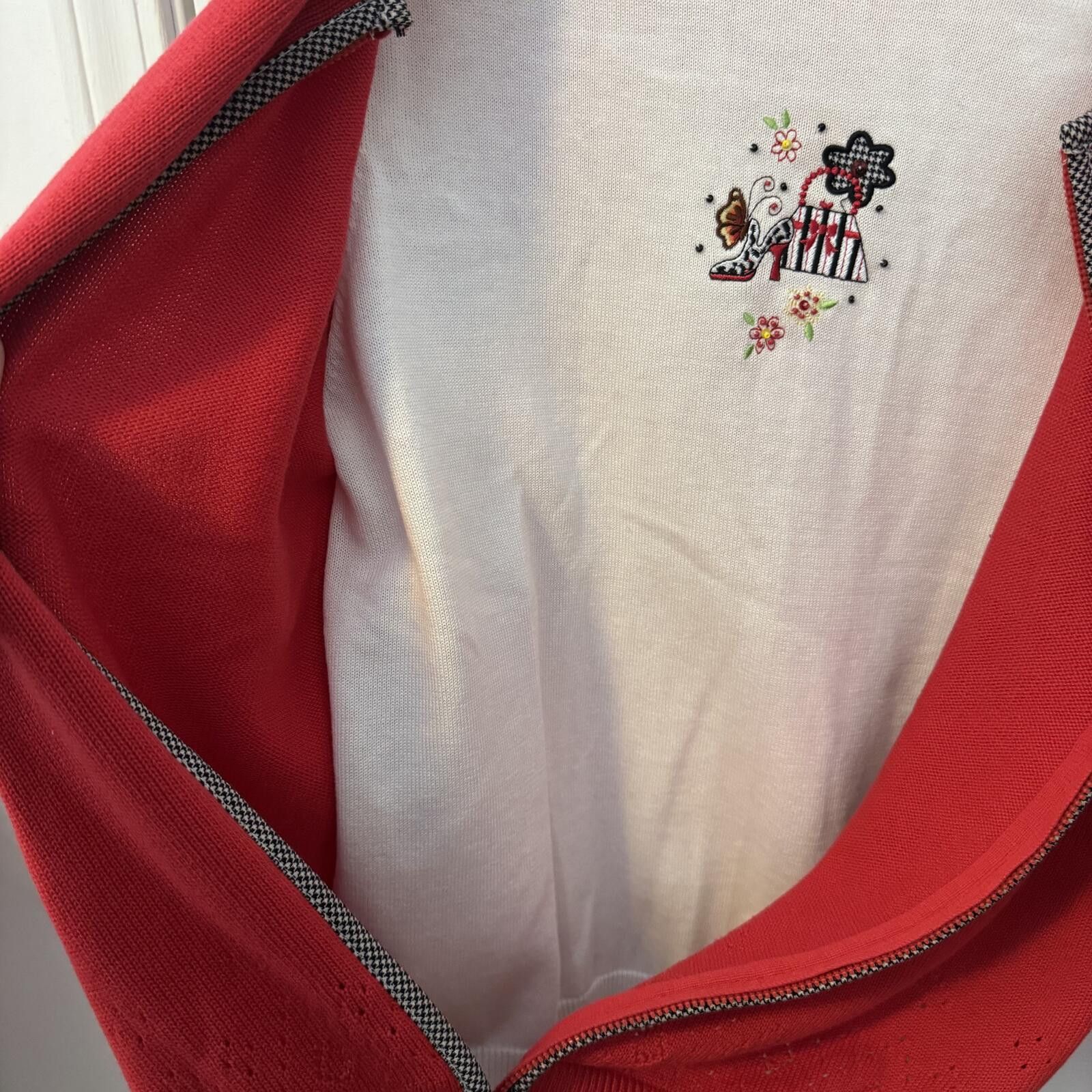 Other Alfred Dunner Red Zip-Up Cardigan Sweater with Embroidered L Size S / US 4 / IT 40 - 5 Thumbnail