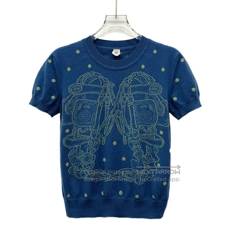 Hermes Hermes Blue patterned polka dot embroidery cashmere round- Size XS / US 0-2 / IT 36-38 - 1 Thumbnail