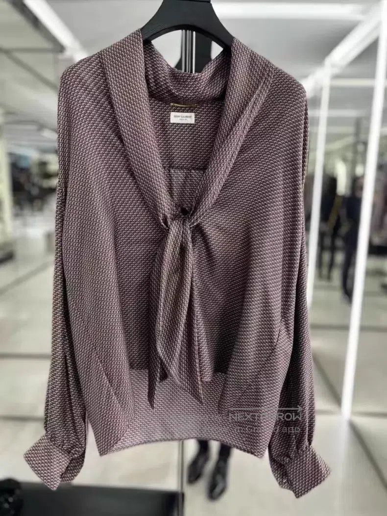 Saint Laurent Paris Saint Laurent Paris Silk Satin Geometric Pattern Ribbon Sh Size XS / US 0-2 / IT 36-38 - 4 Thumbnail