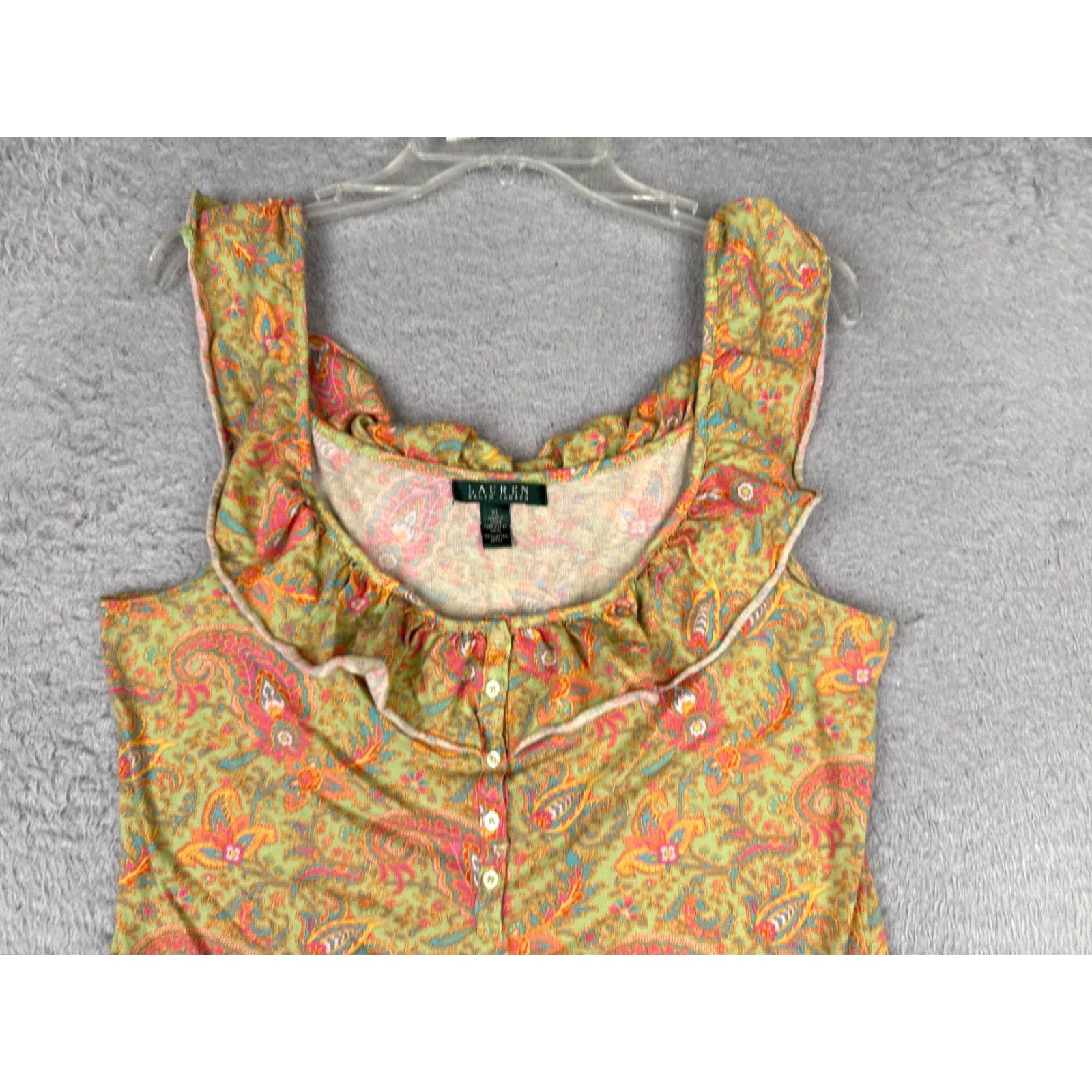 Ralph Lauren Lauren Ralph Lauren Shirt Women XL Green Paisley Henley Ruffle Tank Size XL / US 12-14 / IT 48-50 - 4 Thumbnail
