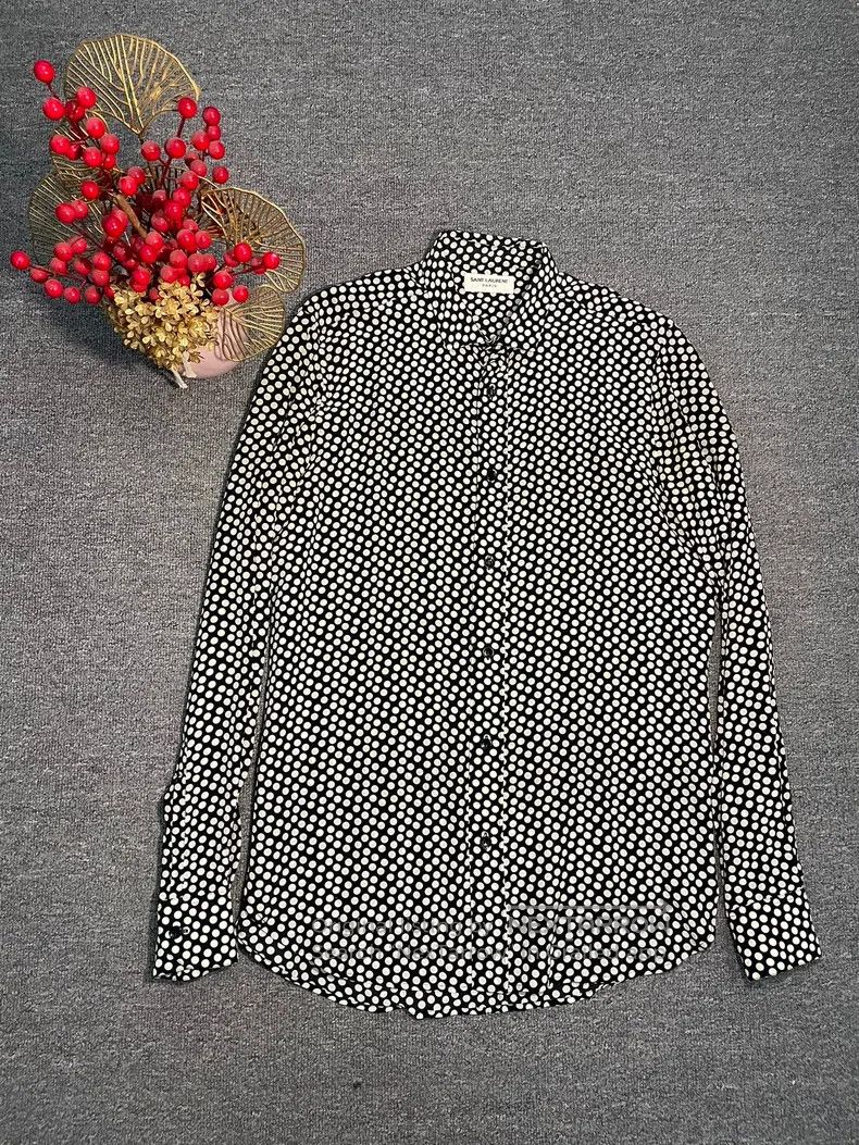 Saint Laurent Paris Saint Laurent Paris Black and White Polka Dot Silk Shirt Size XS / US 0-2 / IT 36-38 - 1 Thumbnail