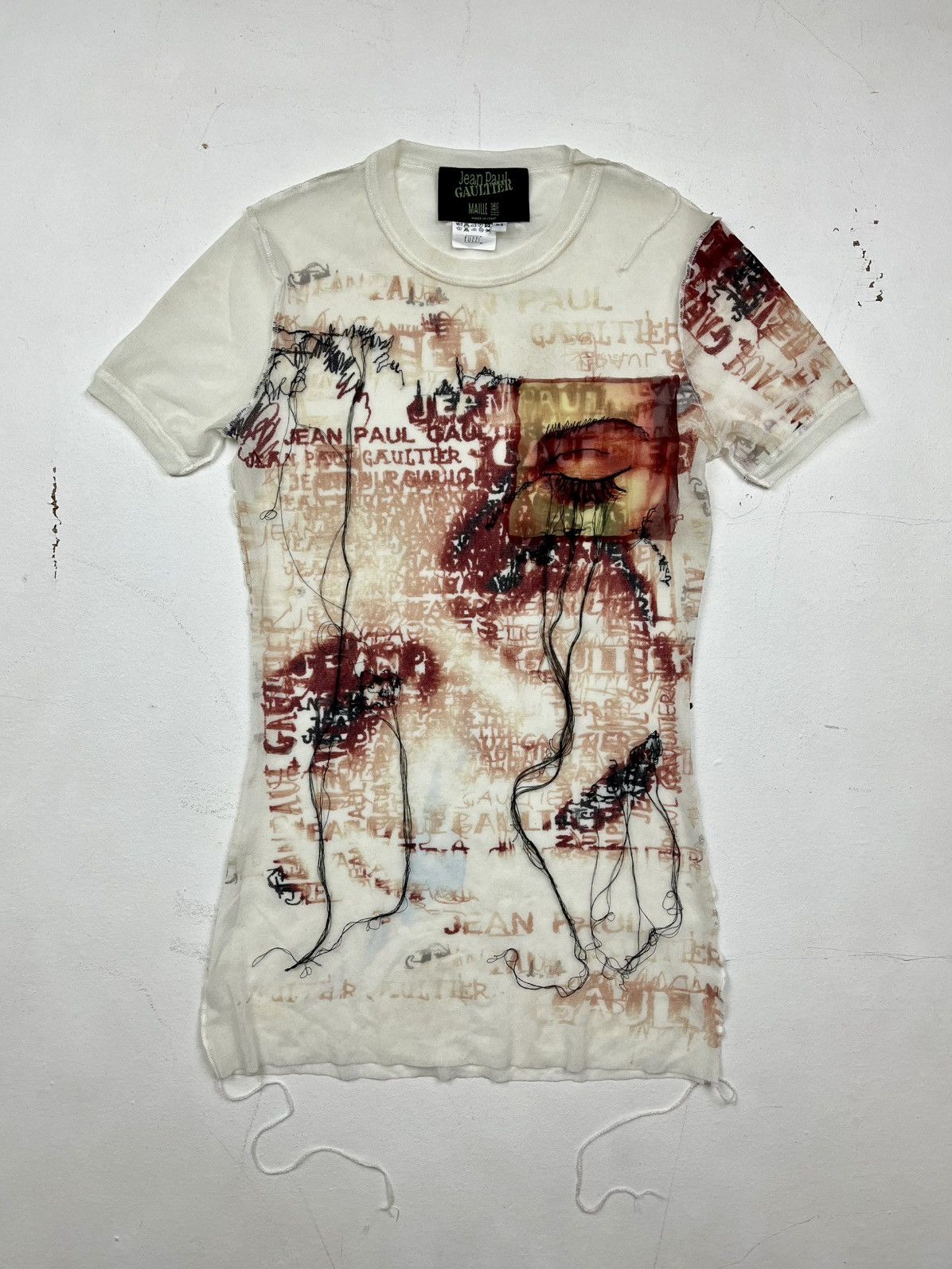 Jean Paul Gaultier SS02 fragmented face eye Motif Mesh Top