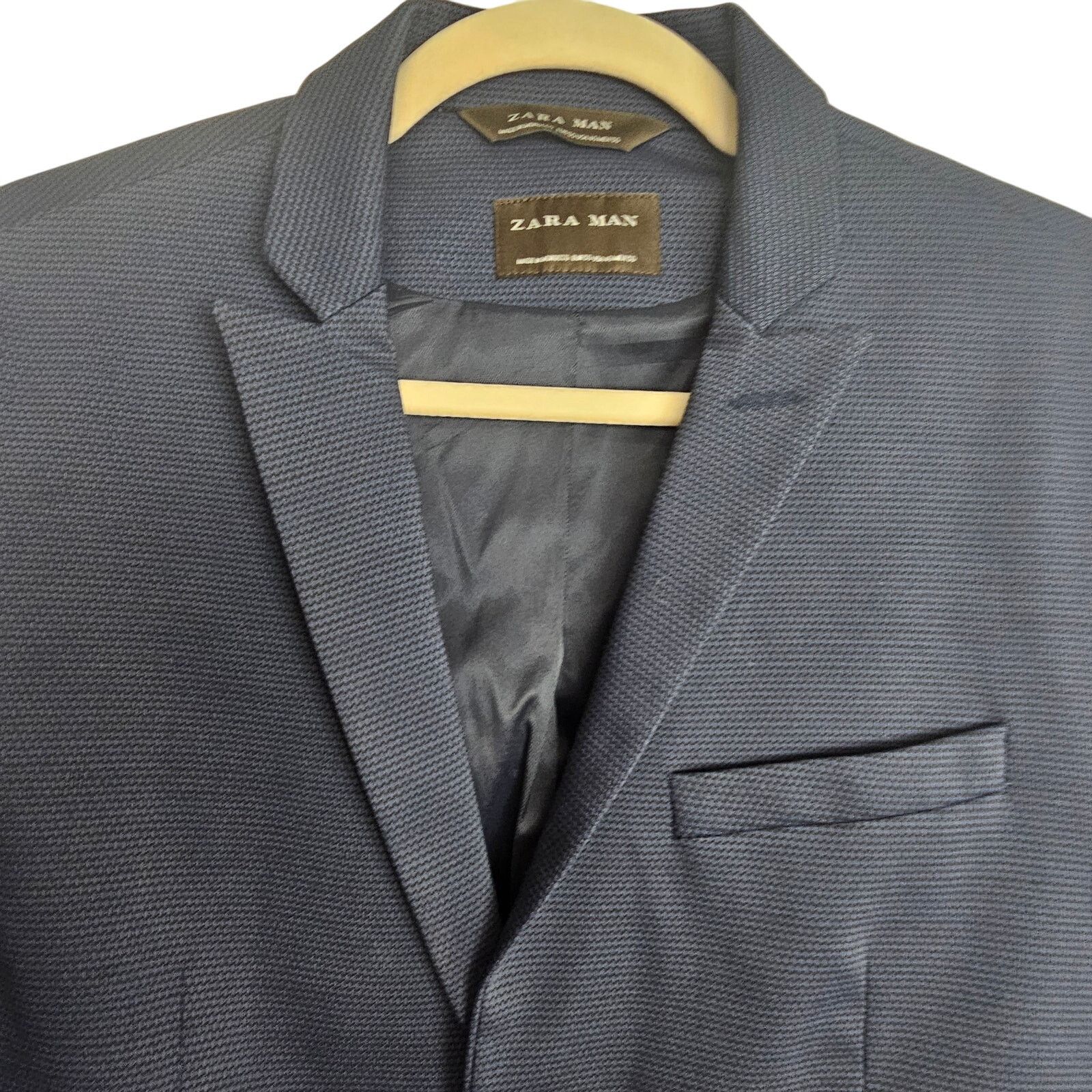 Zara Zara Mens Blazer Size 40 Navy Blue Two Button Peak Lapel Size 40R - 2 Thumbnail