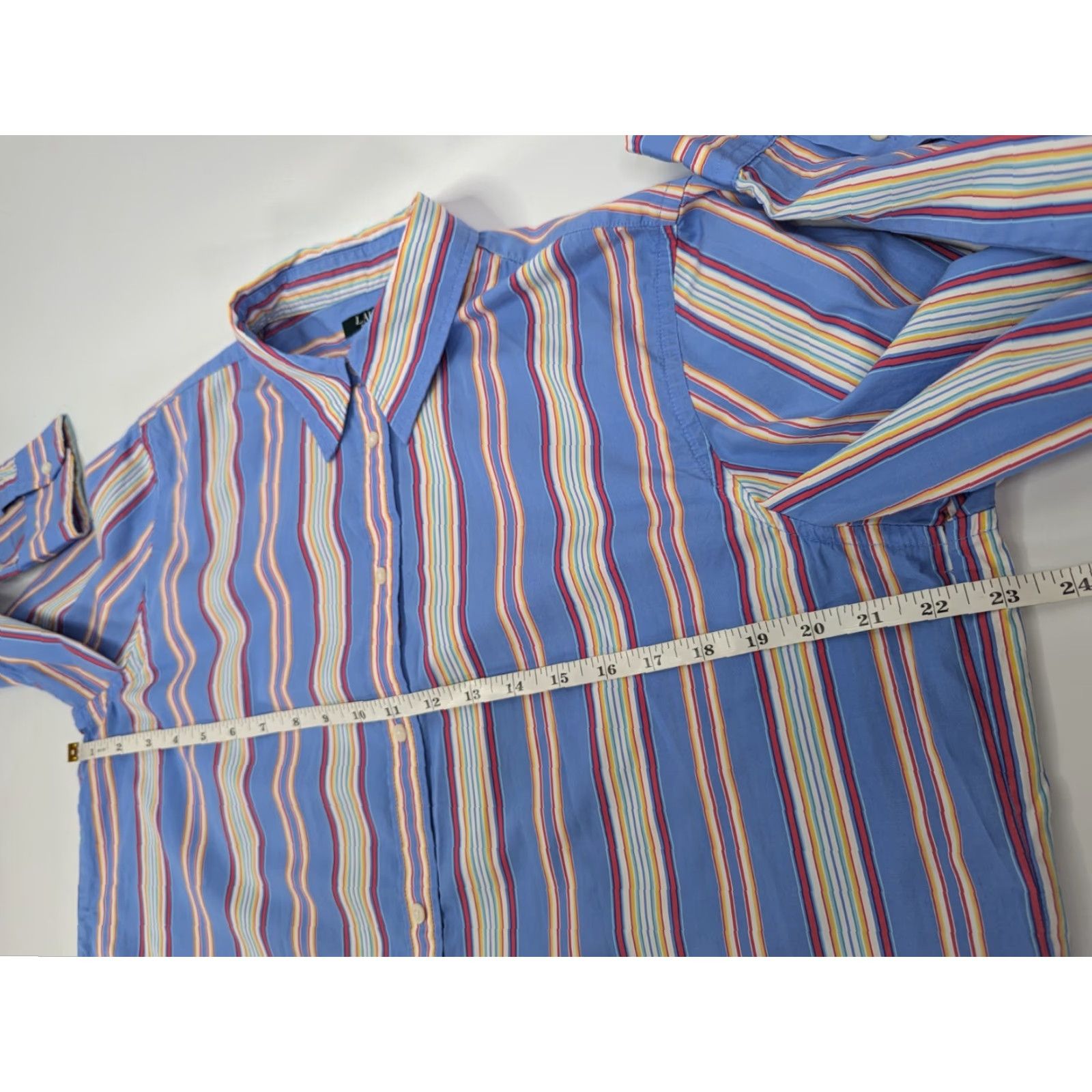 Ralph Lauren Lauren Ralph Lauren Womens Shirt Long Sleeve Button Blue Colorful Stripe 16 Regular Knit 100% Cotton Button-Up Casual All Seasons Womens Size XXL / US 16-18 / IT 52-54 - 5 Thumbnail