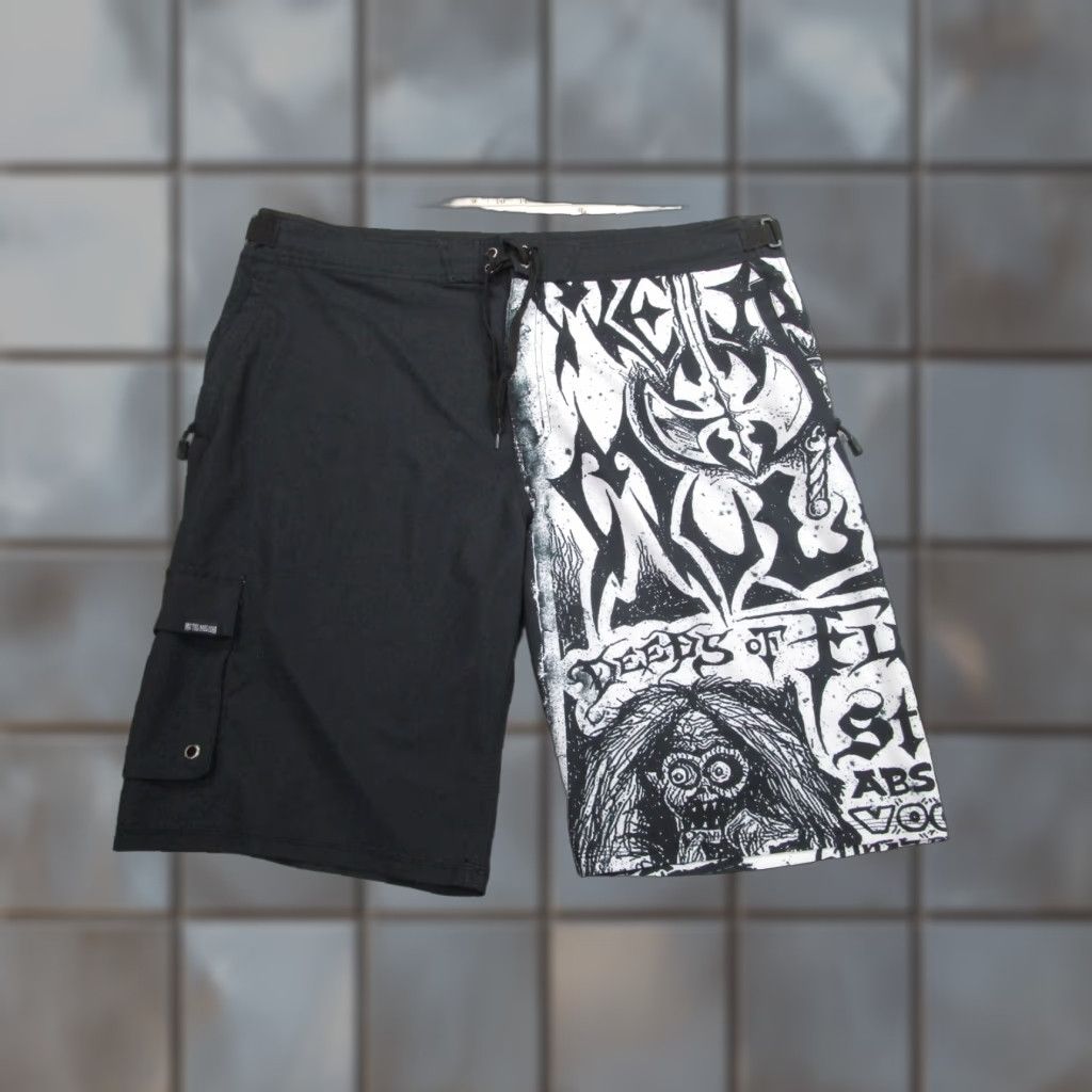 Metal Mulisha Shorts Mens 42 Black Swim Trunks Board Cargo Adjustable Waist y2k Militia Metal?