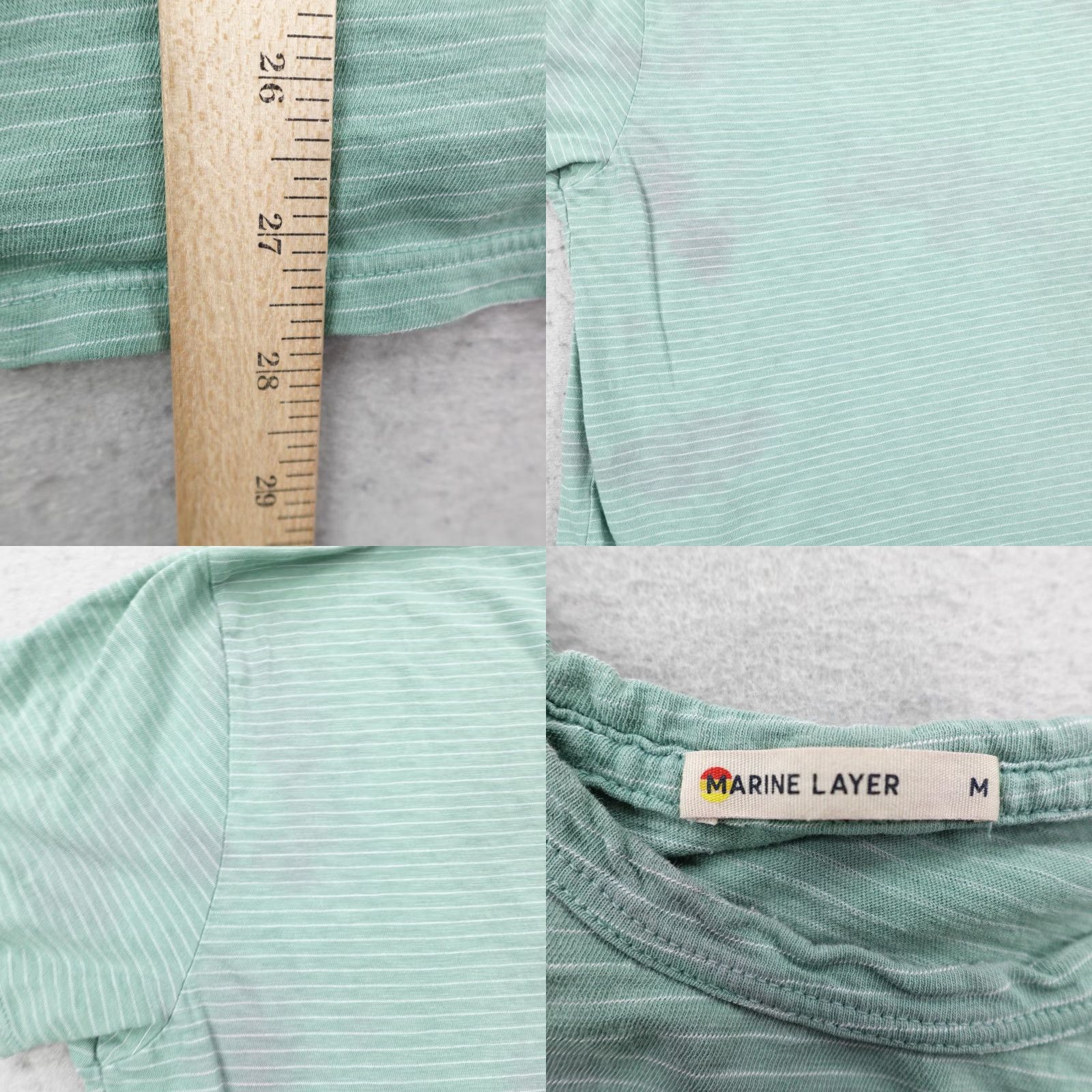 Marine Layer Marine Layer Shirt Mens Medium Green Striped Pocket Saddle Hem Crew Lightweight Size US M / EU 48-50 / 2 - 8 Thumbnail