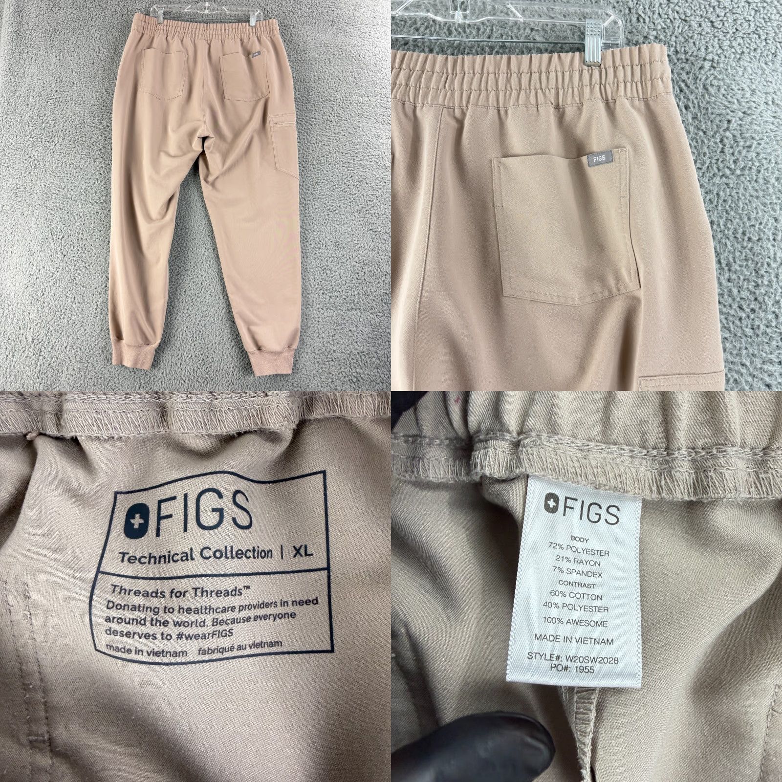 Vintage Figs Zamora Jogger Scrub Pant Womens XL Beige Pull On Pockets Drawstring Size 40" / US 18 - 8 Thumbnail