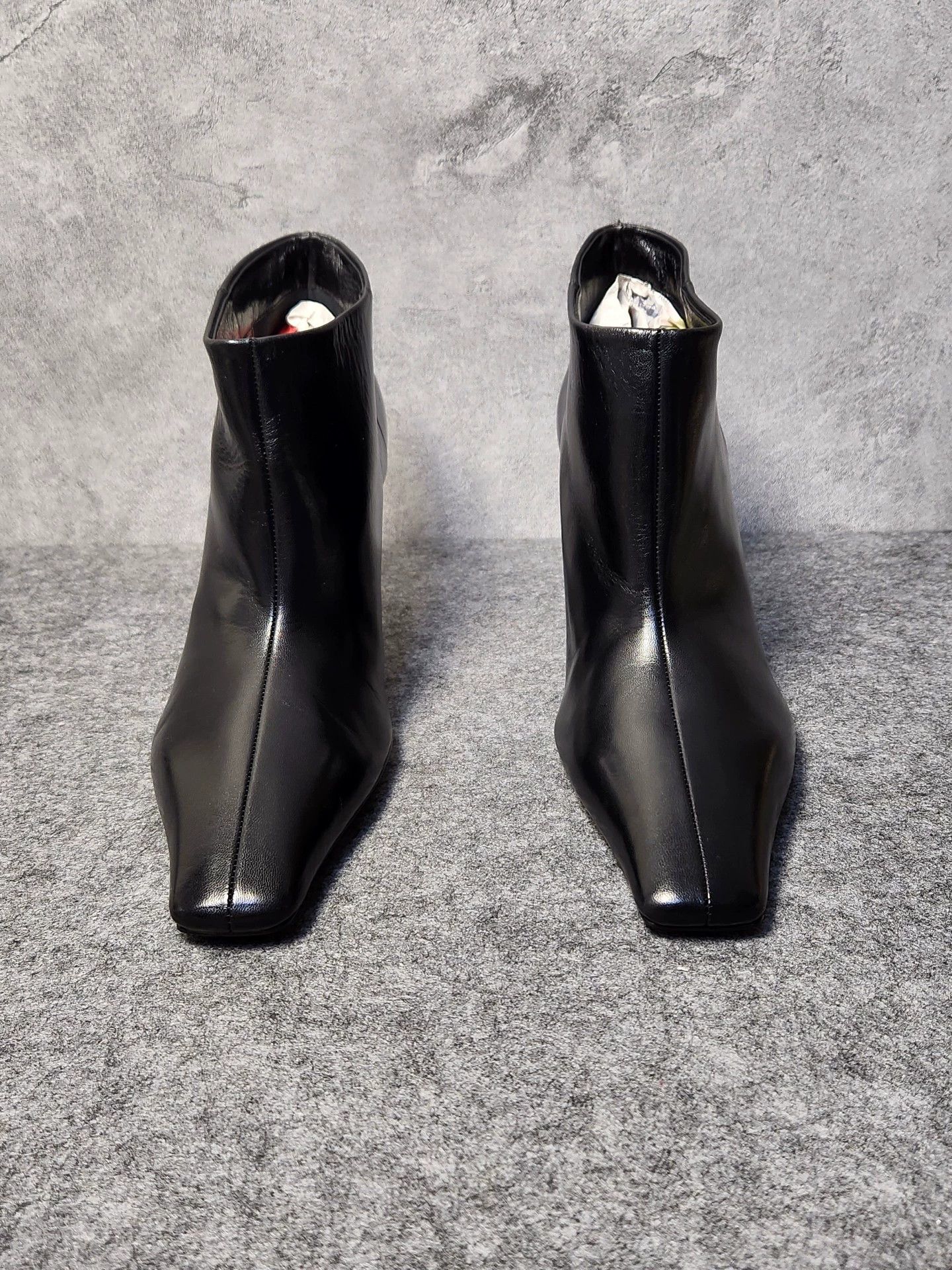 Celine CELINE black calfskin square-toe crystalheel boots Size US 7 / IT 37 - 2 Thumbnail