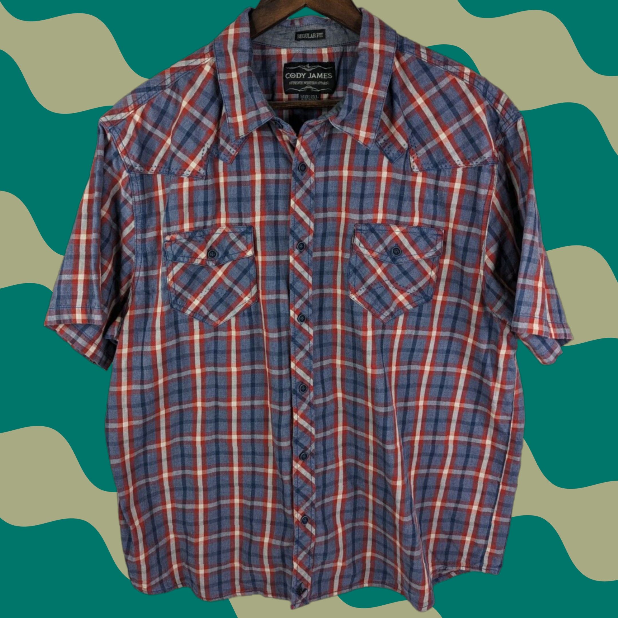 Cody James Cody James Regular Fit Western Plaid Button Short Sleeve Shirt Mens 2XL Size US XXL / EU 58 / 5 - 1 Thumbnail