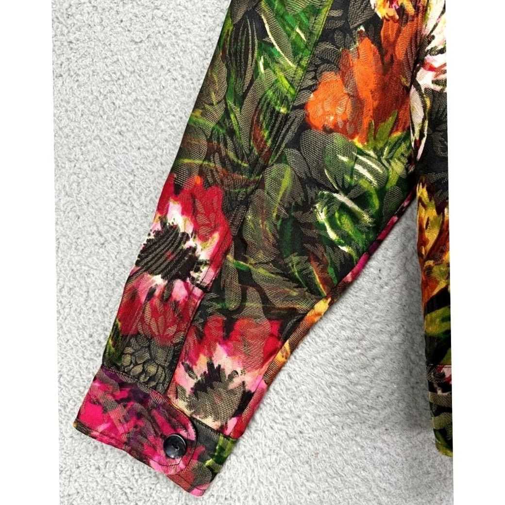 Vintage Chico's Trucker Jacket Womens 2 Black Floral Silk Metallic Open Front Coat Ladies Size XS / US 0-2 / IT 36-38 - 7 Thumbnail