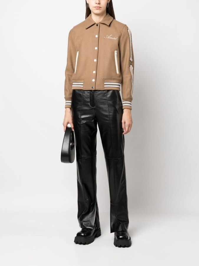 Amiri oc11z0225 Bones Cropped Bomber Jacket in Brown/White Size S / US 4 / IT 40 - 2 Thumbnail