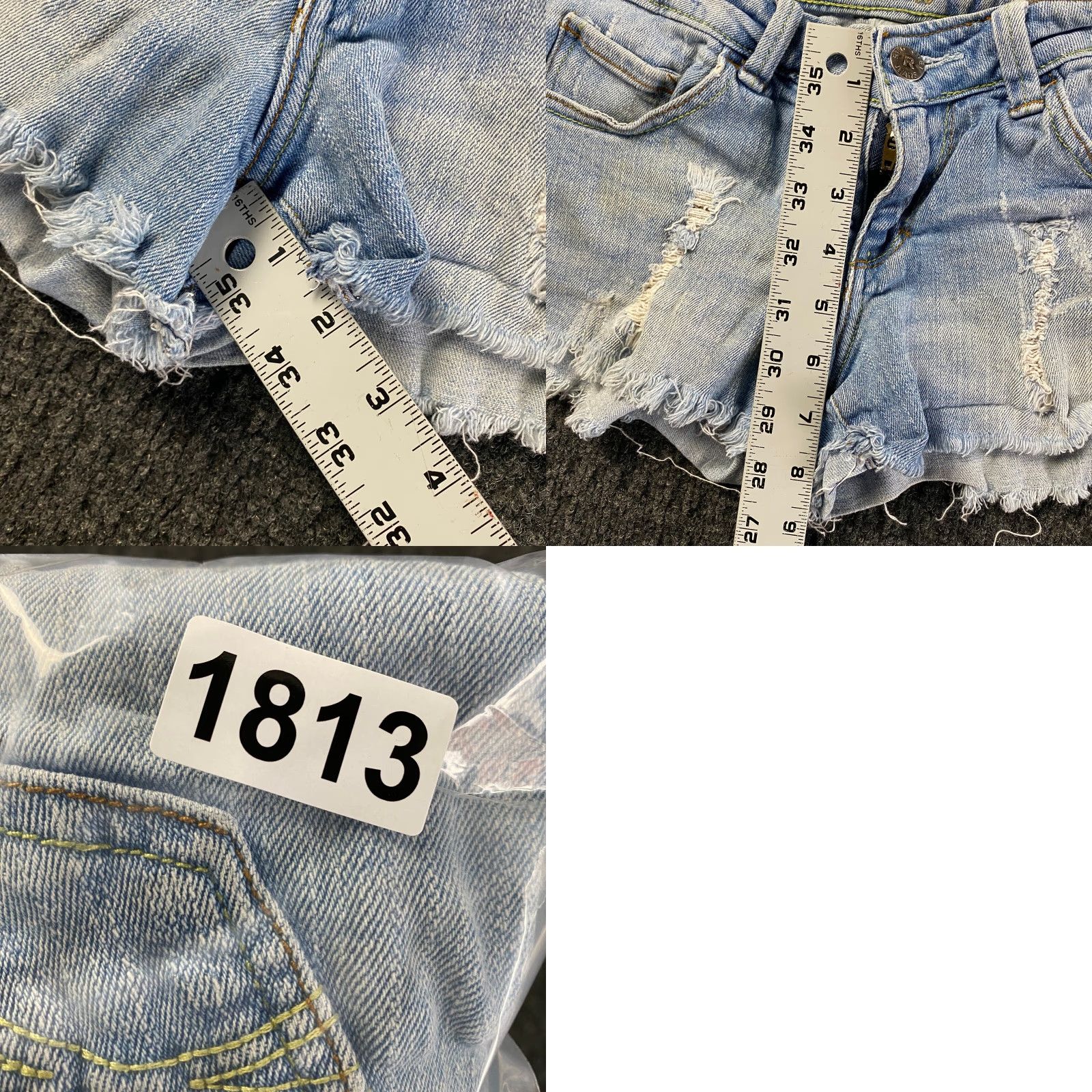 Denime VINTAGE Red Rivet Denim Jean Shorts Sz 1 Low Rise 2” Inseam Distressed 90s Biker Bohemian Grunge USA 2" Inseam Size 25" / US 0 / IT 36 - 8 Thumbnail