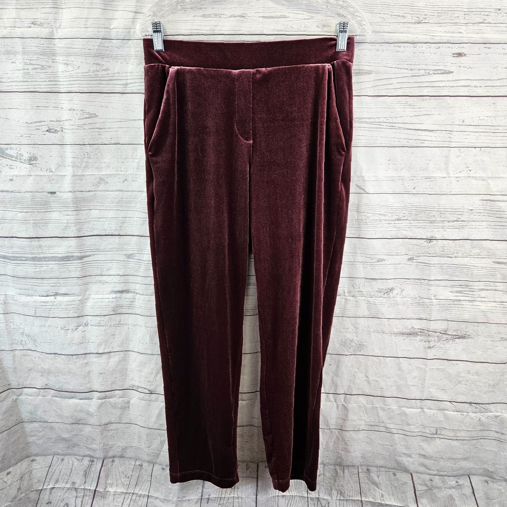 Loft Ann Taylor LOFT Womens Velvet Ankle Pants Small Burgundy Pull On High Rise Womens Size 28" / US 6 / IT 42 - 2 Thumbnail