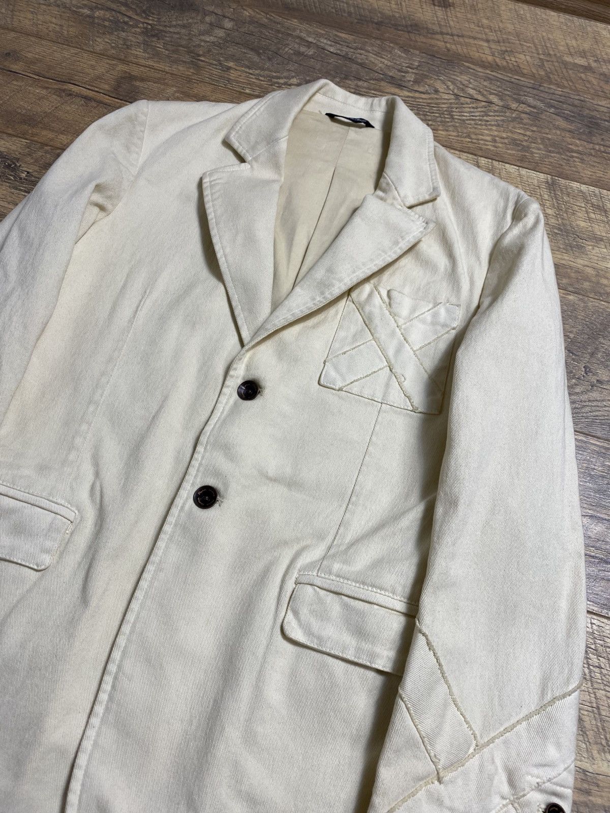 Japanese Brand Rare Icone Italy Deconstructed Denim Art Blazer Cream Size 46S - 6 Thumbnail