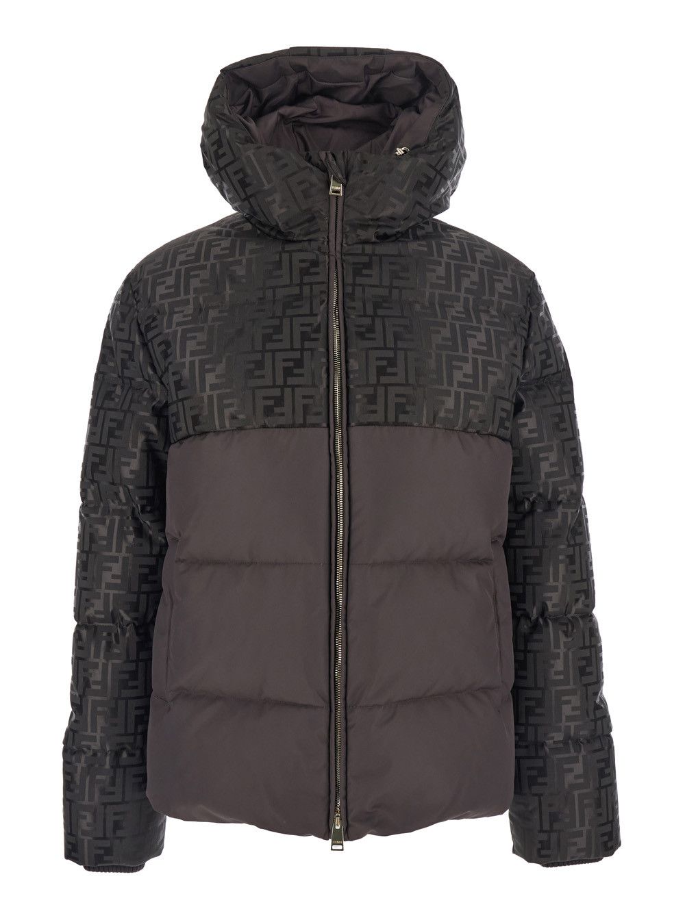 Fendi Brown Down Jacket with Drawstring Hood and FF Motif in Tech Fabric Woman Size M / US 6-8 / IT 42-44 - 1 Thumbnail