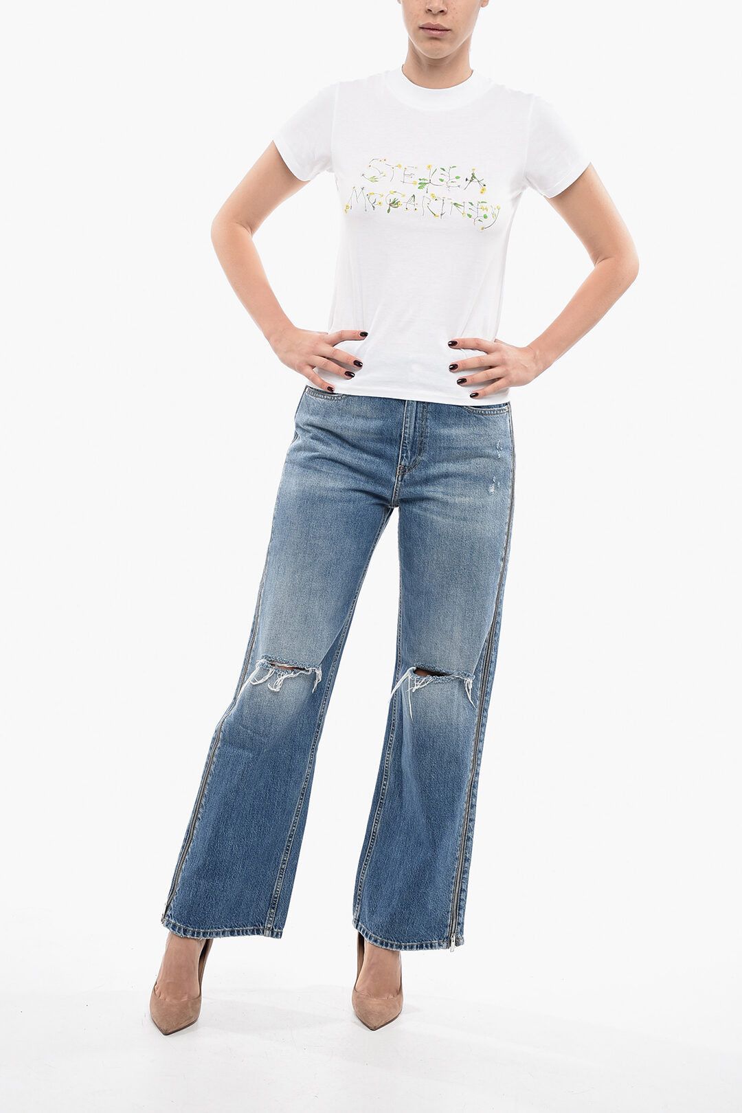 Stella McCartney og1mm0824 Crew Neck T-Shirt With Embroidered Logo in White Size XS / US 0-2 / IT 36-38 - 4 Thumbnail