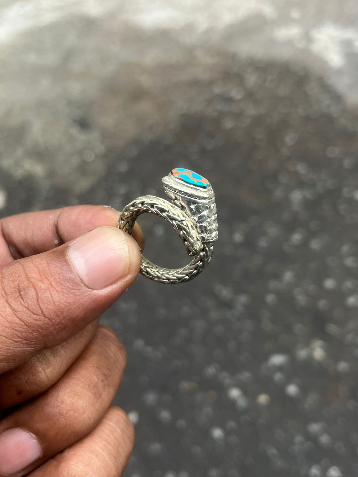 John Hardy Artisan Silver Dragon Scale Weave Ring with Turquoise Stone Size ONE SIZE - 1 Thumbnail