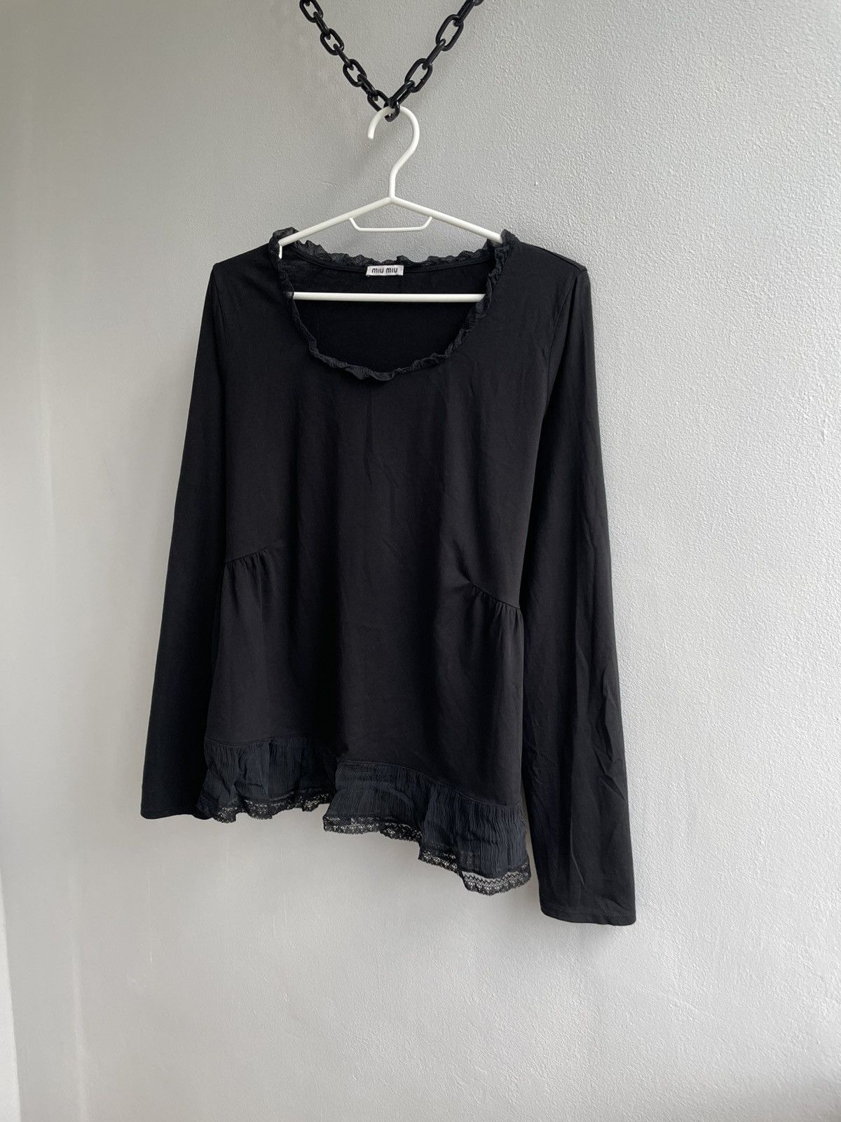 Miu Miu Miu Miu Silk & Cotton Blouse Top Black Pullover Long Sleeve Size XL / US 12-14 / IT 48-50 - 2 Thumbnail