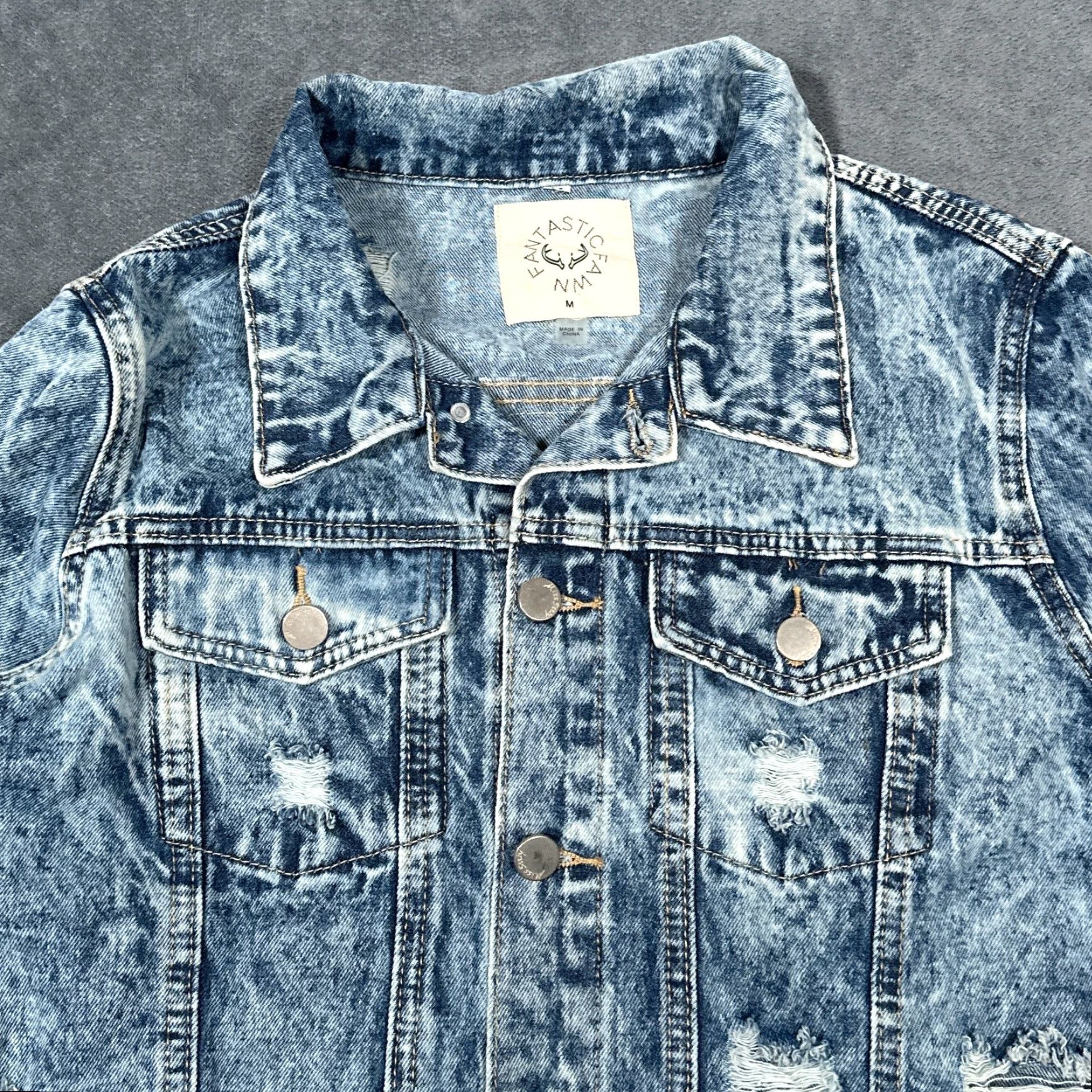 Denime VINTAGE Fantastic Fawn Denim Trucker Jacket Women’s Medium Blue Acid Wash Fringe Western 90s Casual Size 32" / US 10 / IT 46 - 6 Thumbnail