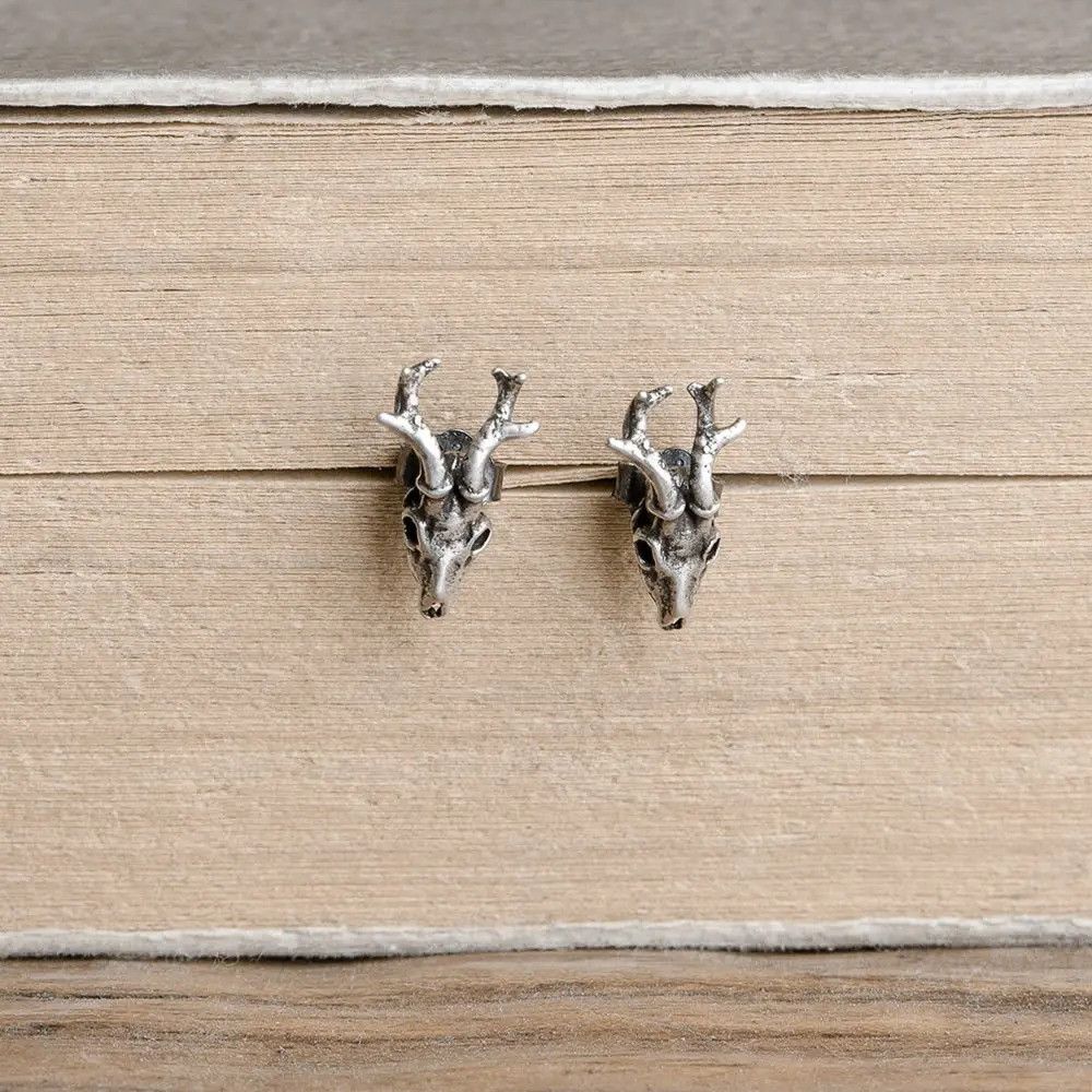 Jewelry Deer Skull Stud Earrings 925 Sterling Ear Studs Charm Size ONE SIZE - 4 Thumbnail